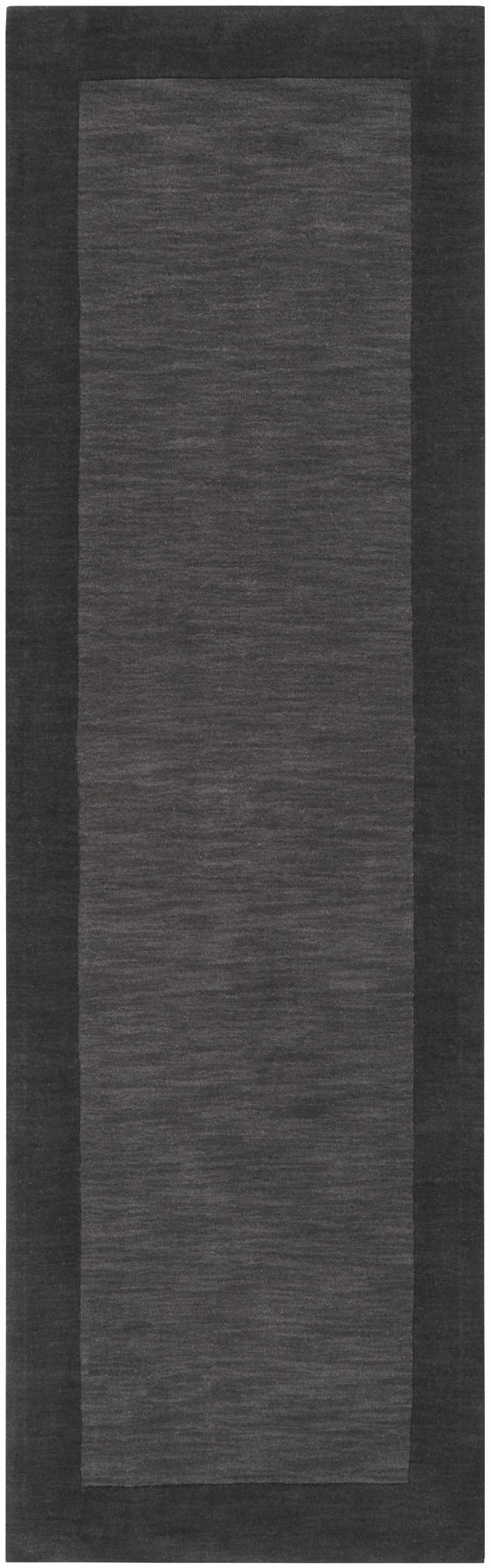 Bordered Solid Black Charcoal Wool Rug - Image 7