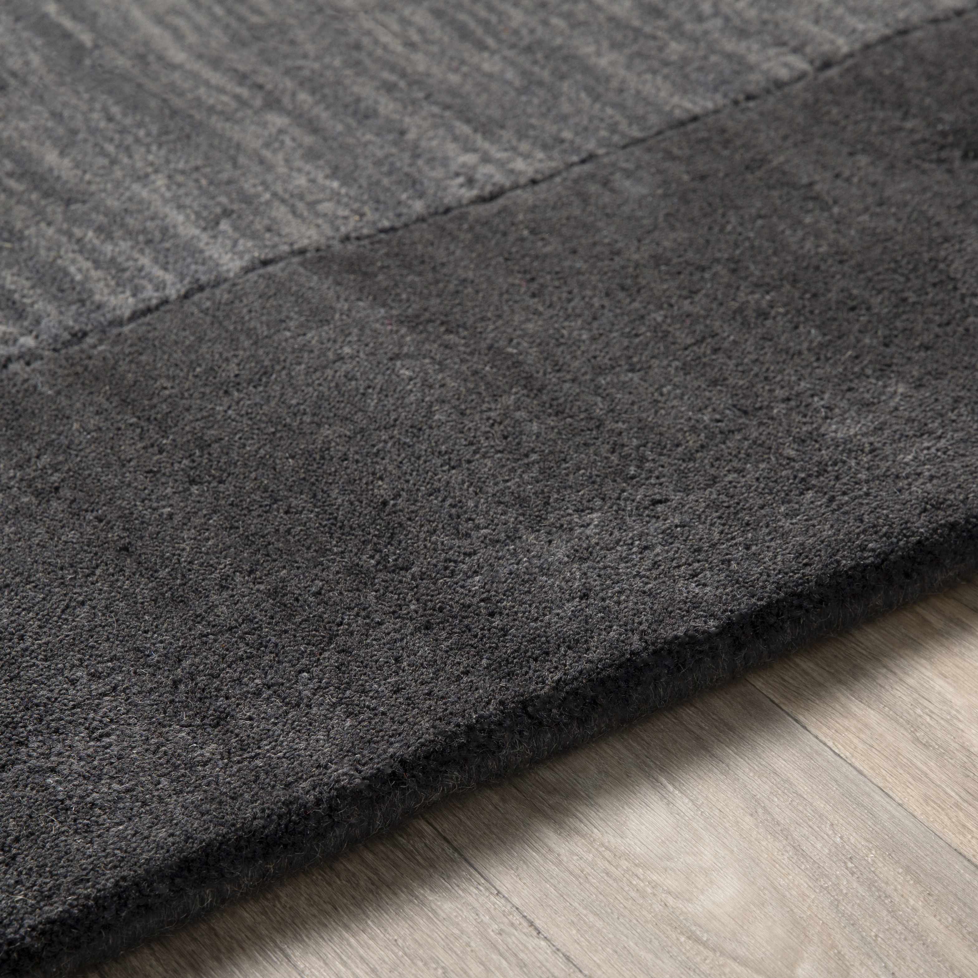 Bordered Solid Black Charcoal Wool Rug - Image 9
