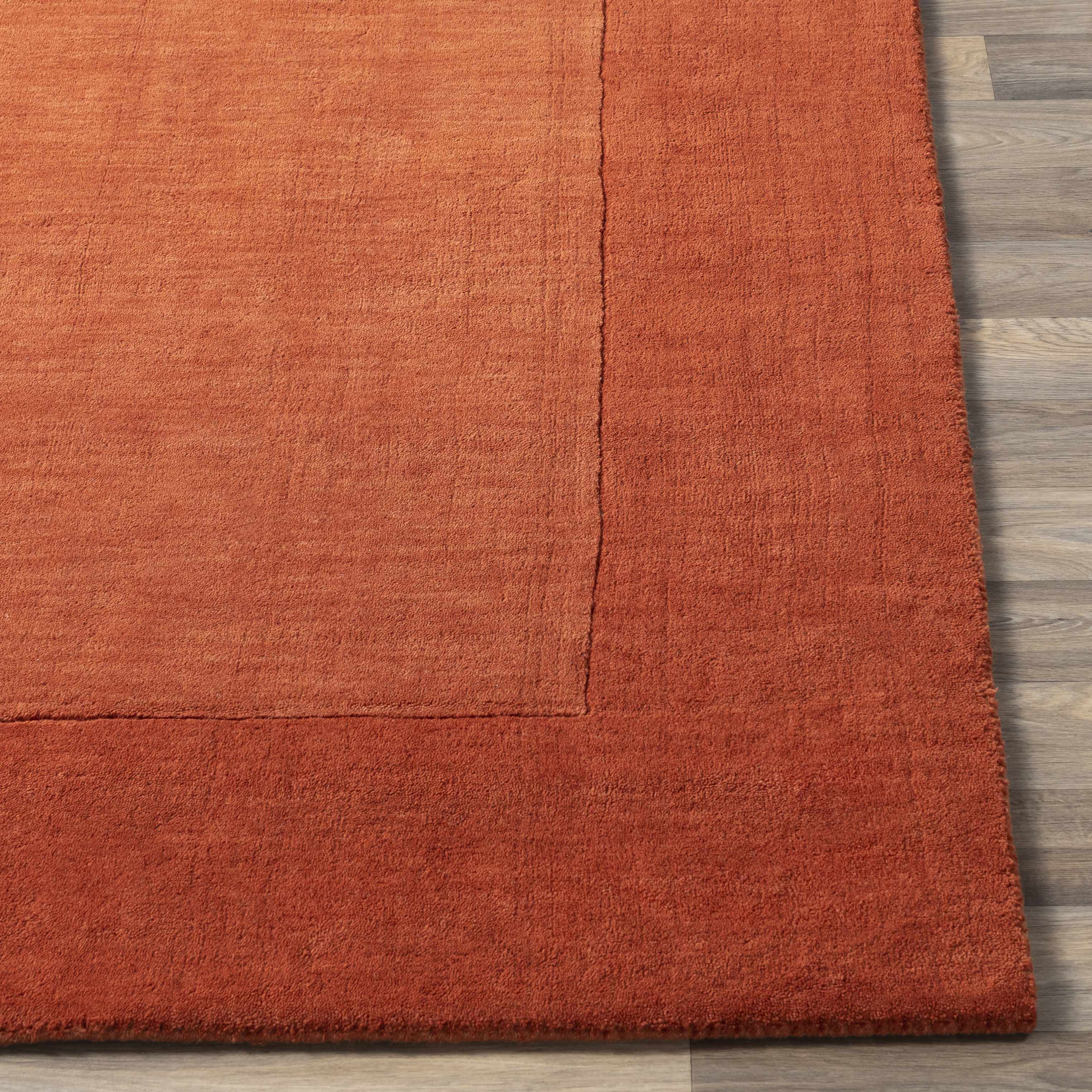 Bordered Solid Brick Red Wool Rug - Image 4