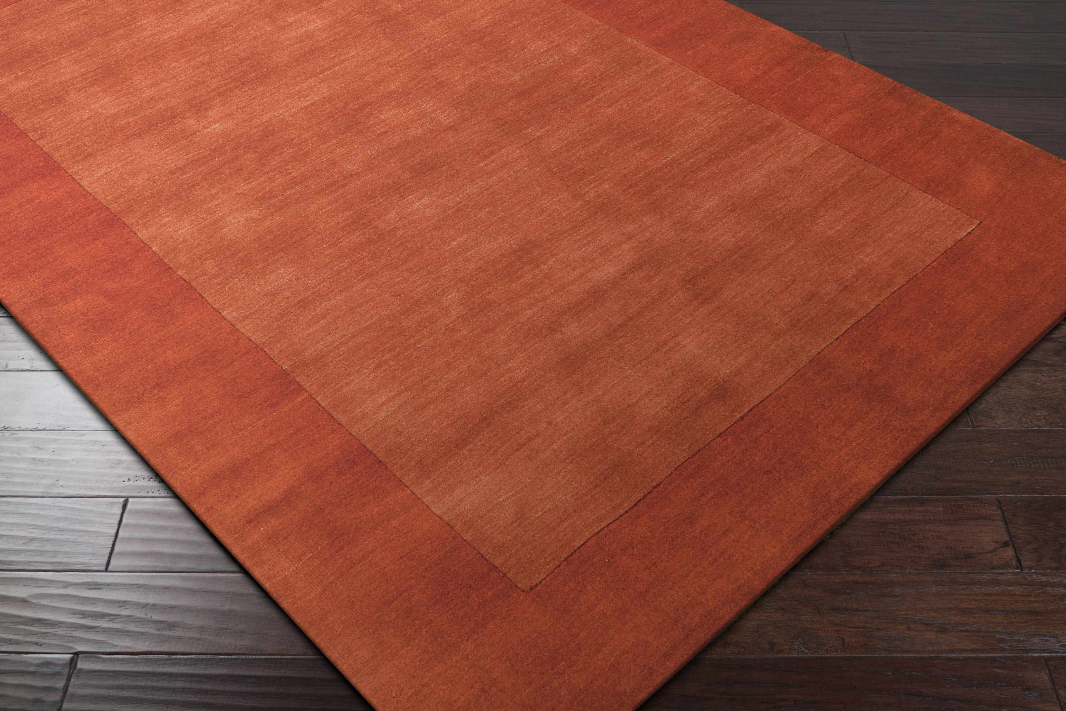 Bordered Solid Brick Red Wool Rug - Image 9