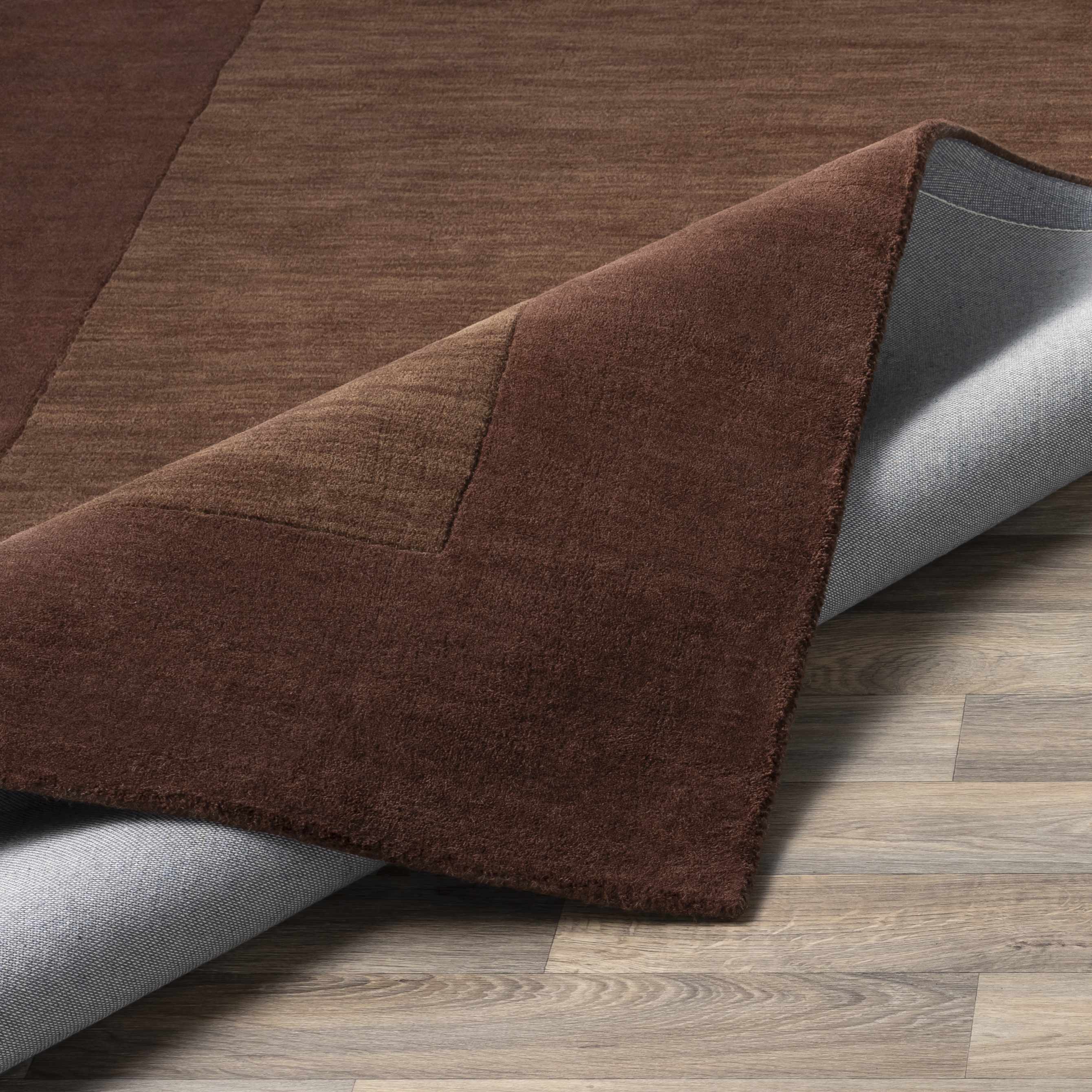 Bordered Solid Brown Wool Rug - Image 3