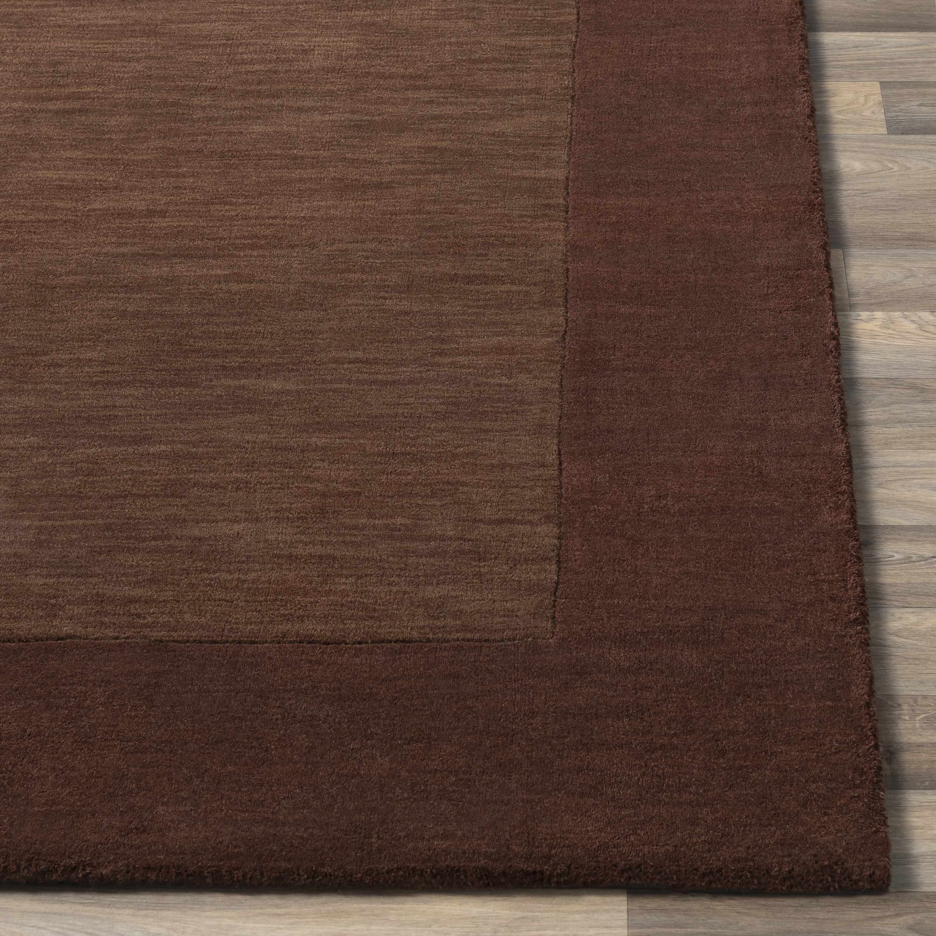 Bordered Solid Brown Wool Rug - Image 7