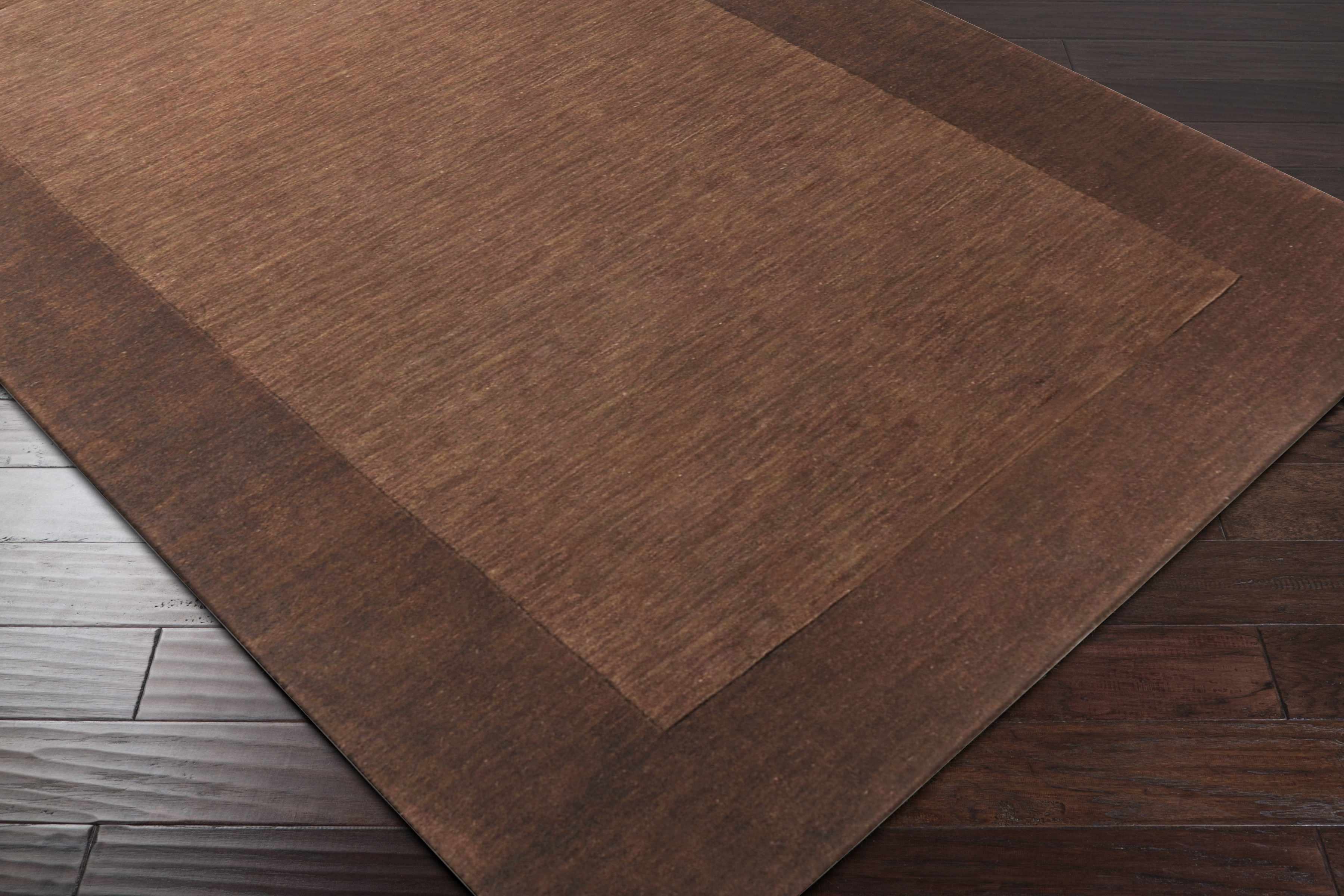 Bordered Solid Brown Wool Rug - Image 9