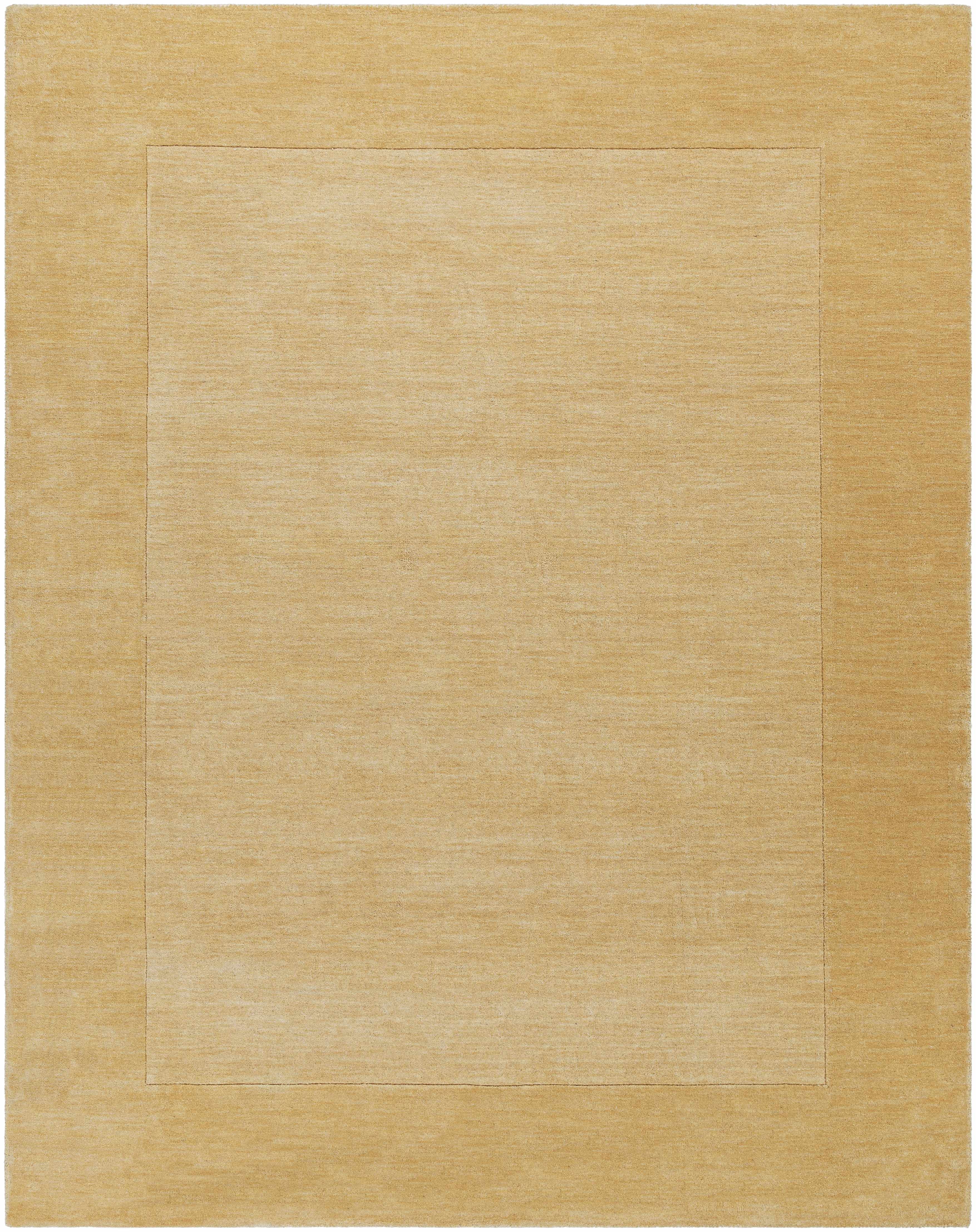 Bordered Solid Camel Yellow Wool Rug - Image 12