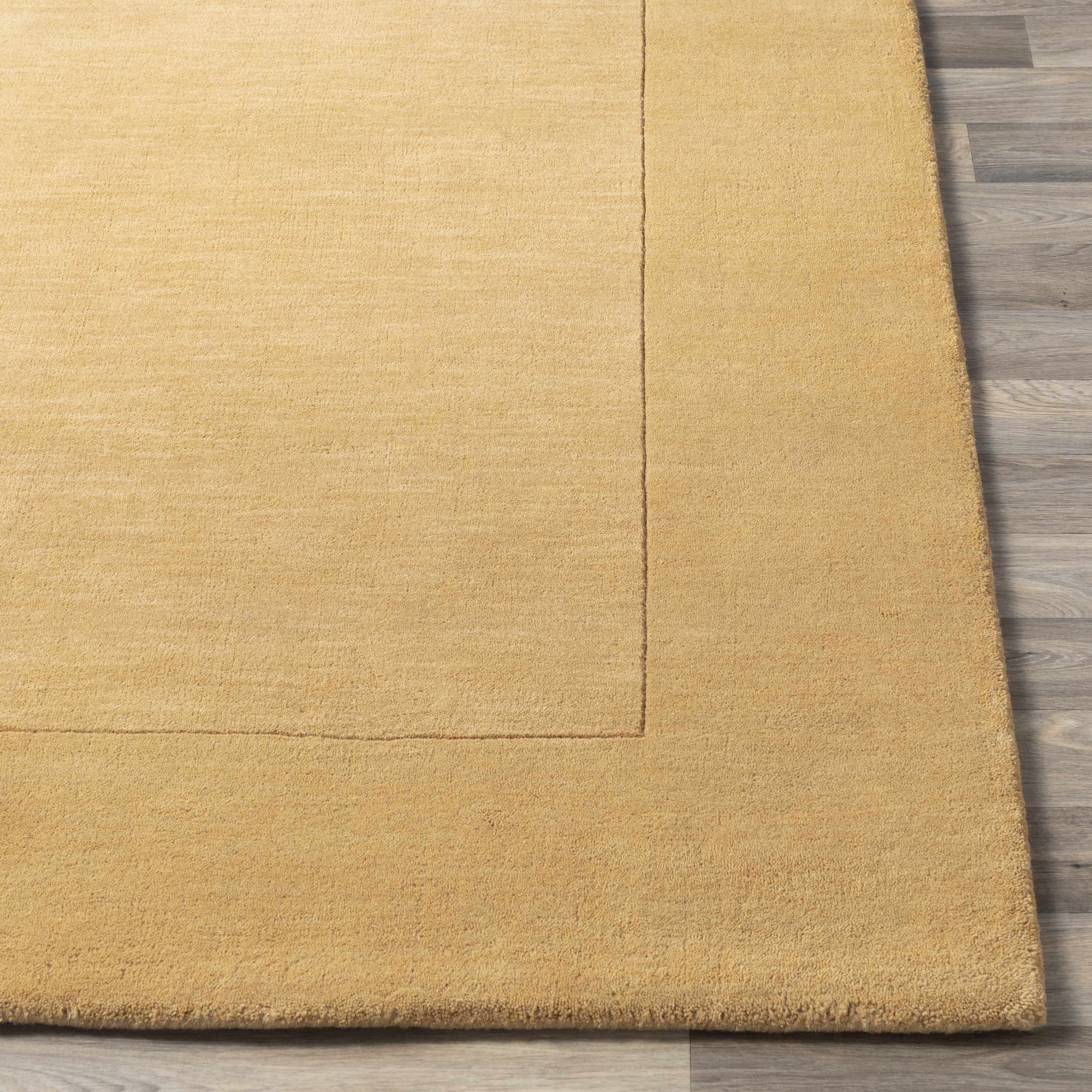Bordered Solid Camel Yellow Wool Rug - Image 3