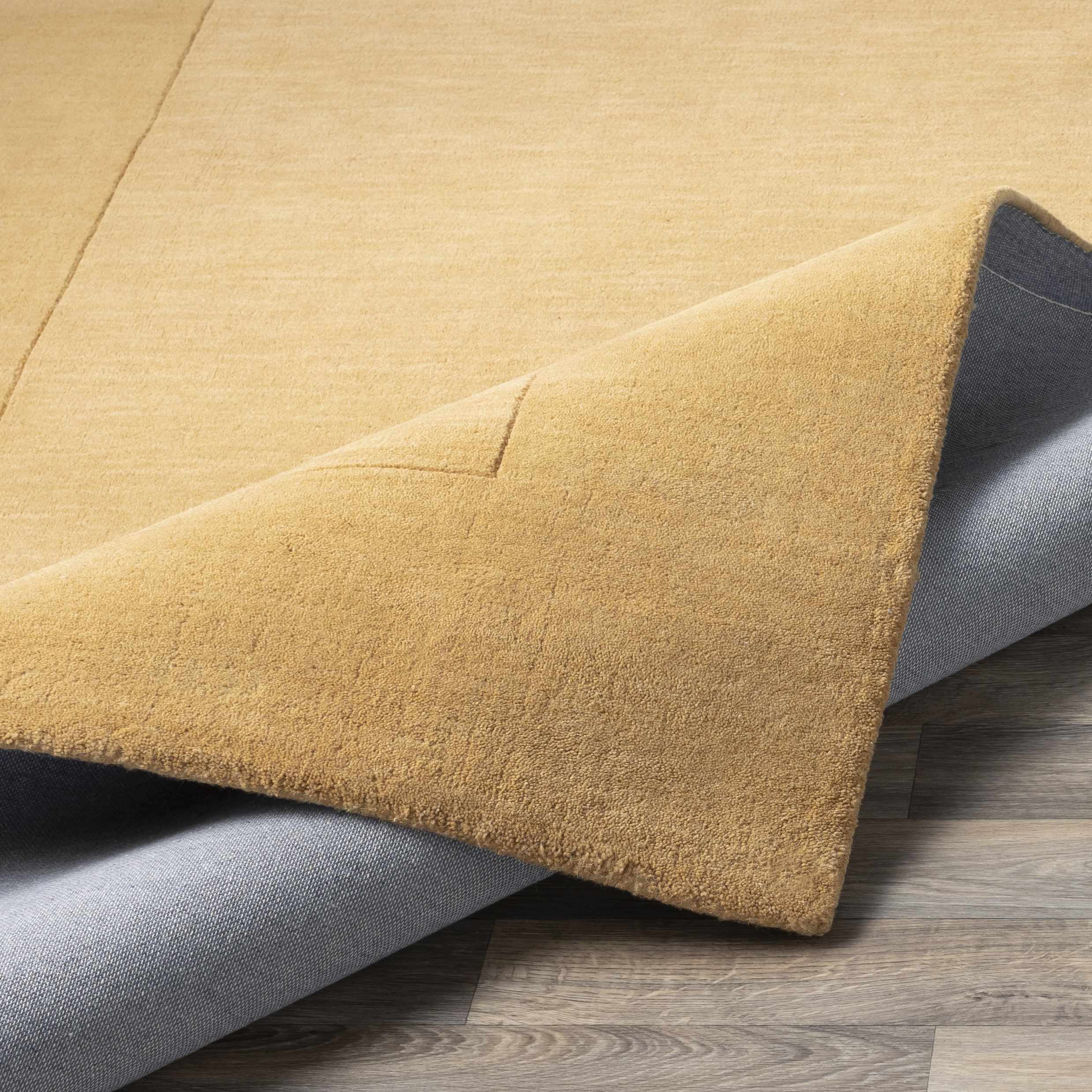 Bordered Solid Camel Yellow Wool Rug - Image 4
