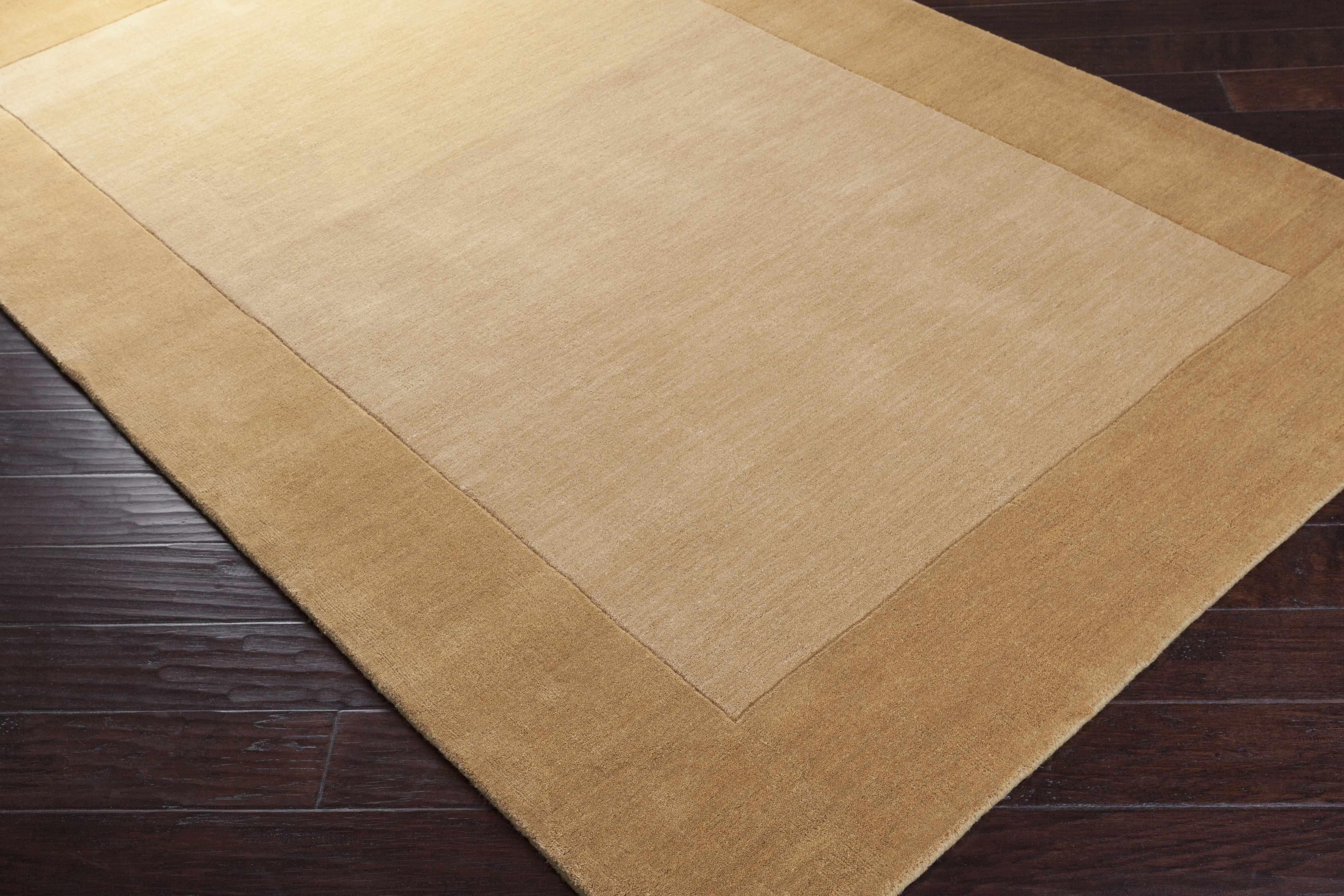 Bordered Solid Camel Yellow Wool Rug - Image 8