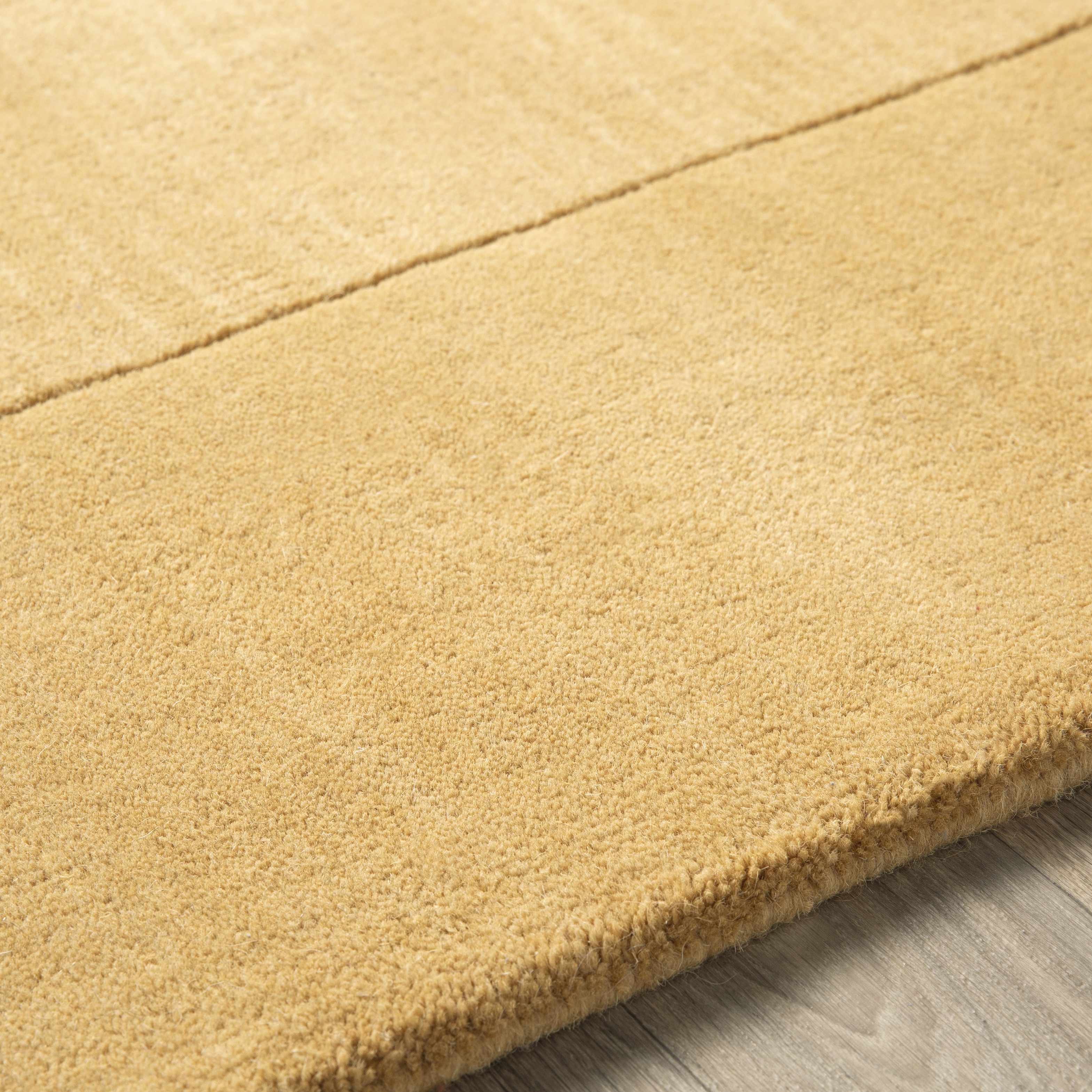 Bordered Solid Camel Yellow Wool Rug - Image 9