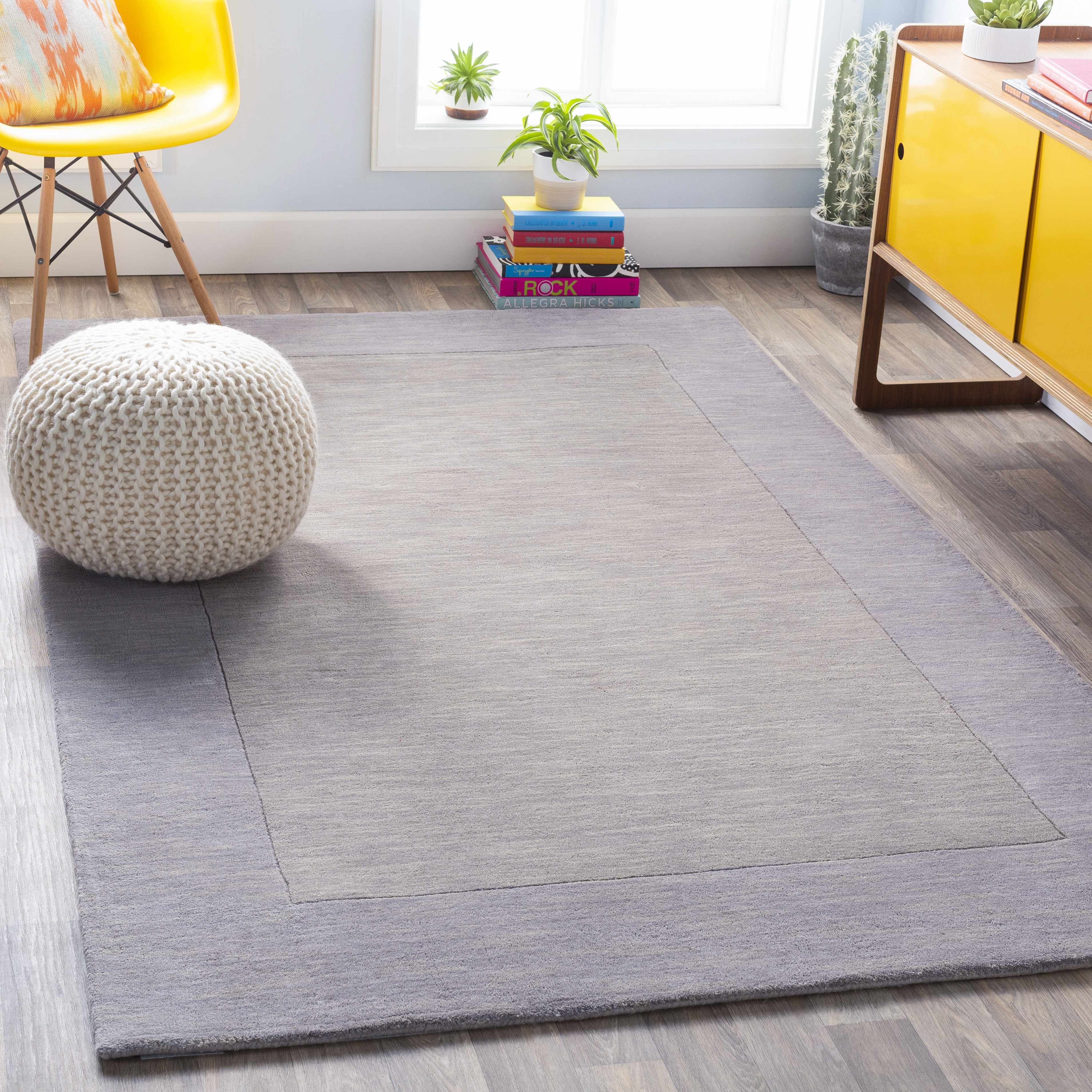 Bordered Solid Gray Wool Rug - Image 2