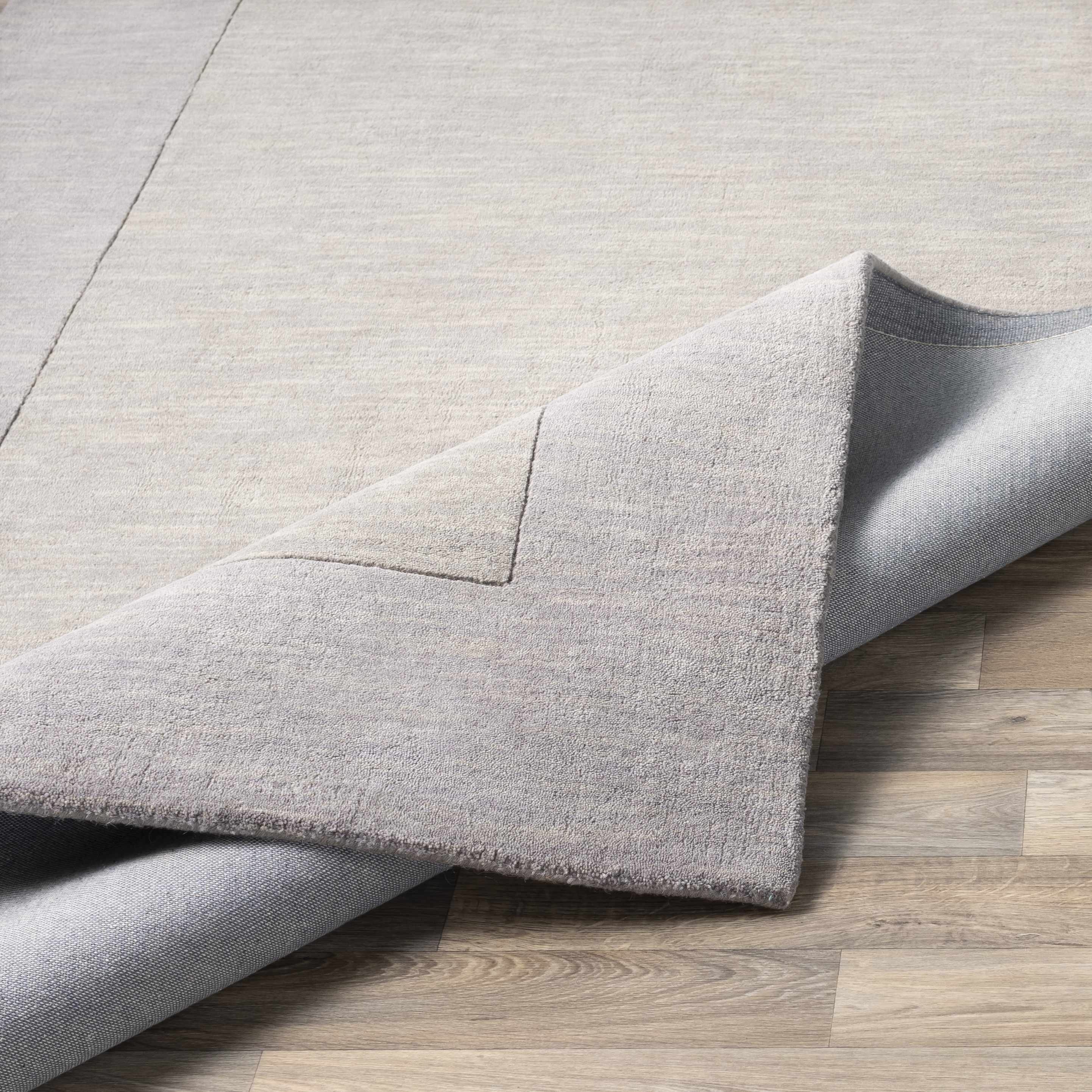 Bordered Solid Gray Wool Rug - Image 8
