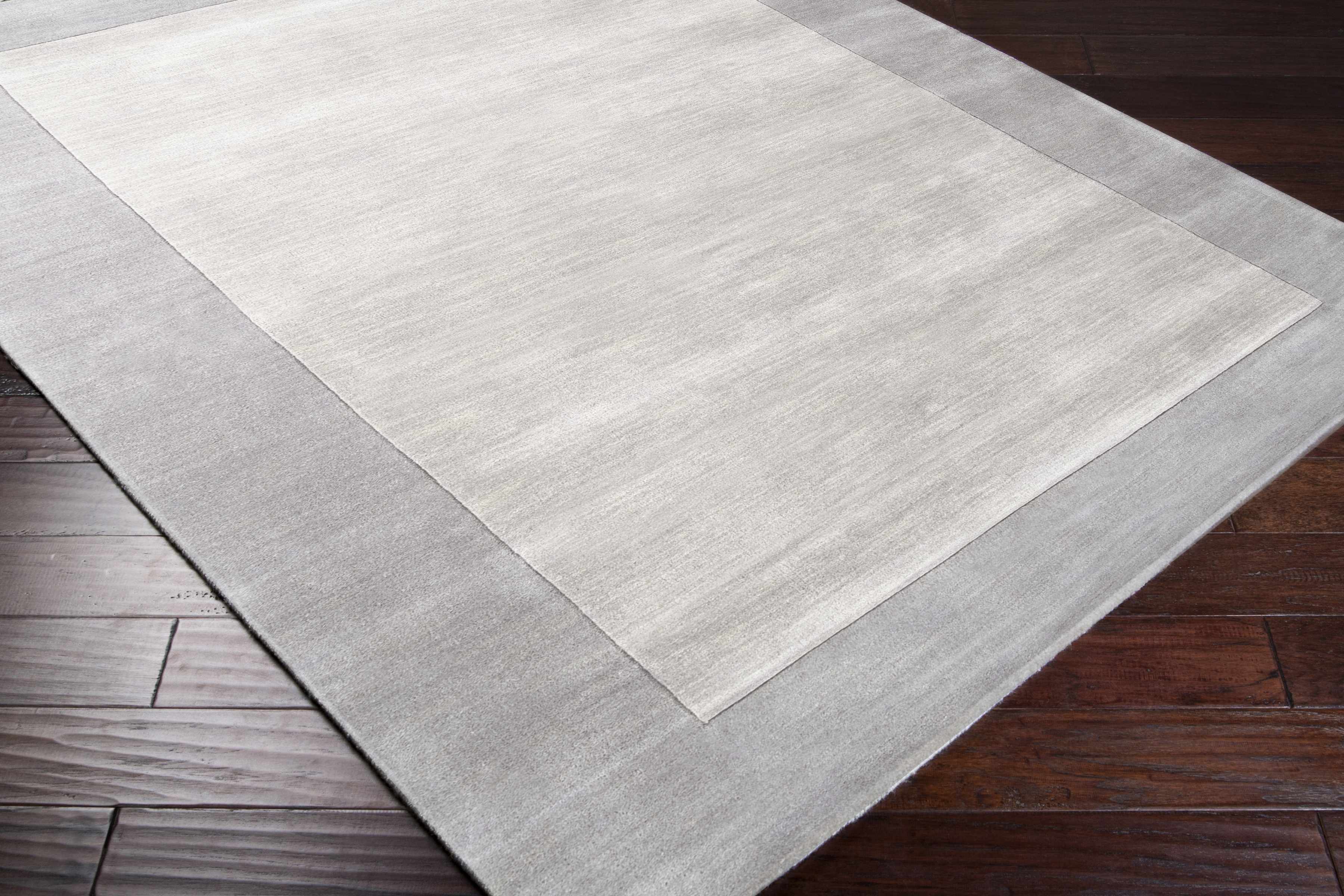 Bordered Solid Gray Wool Rug - Image 9