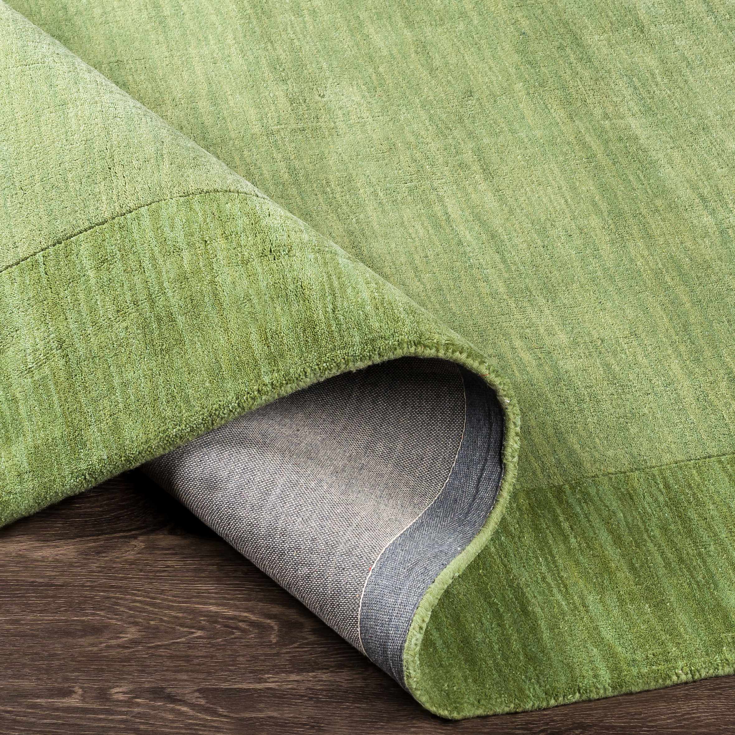 Bordered Solid Green Wool Rug - Image 3