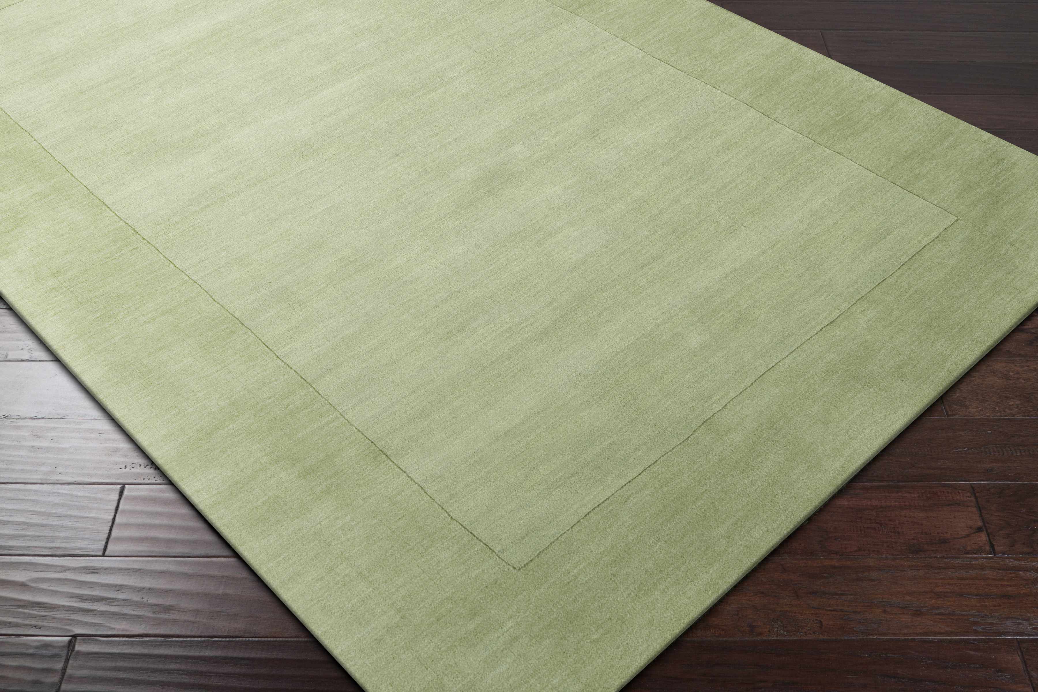 Bordered Solid Green Wool Rug - Image 7