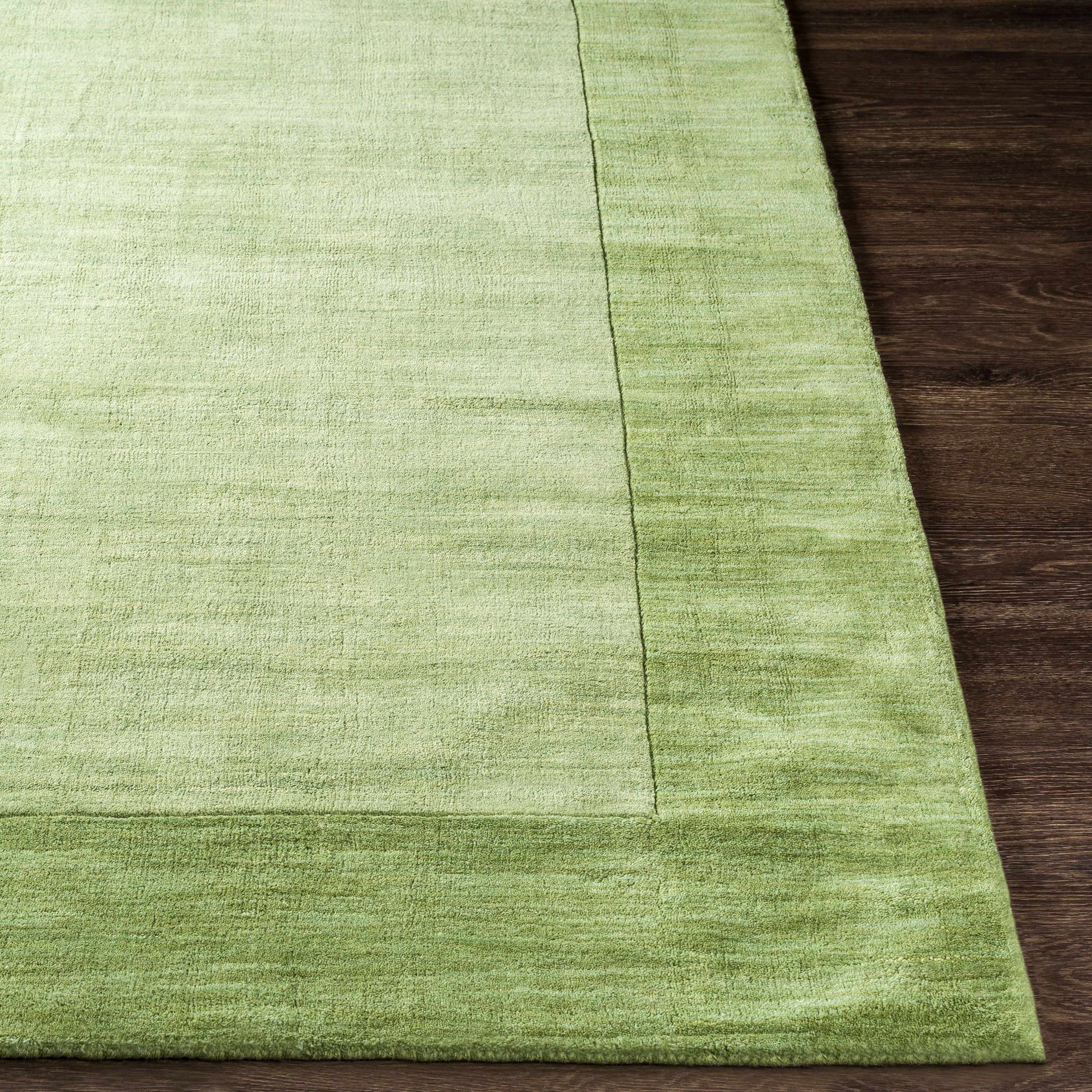 Bordered Solid Green Wool Rug - Image 8