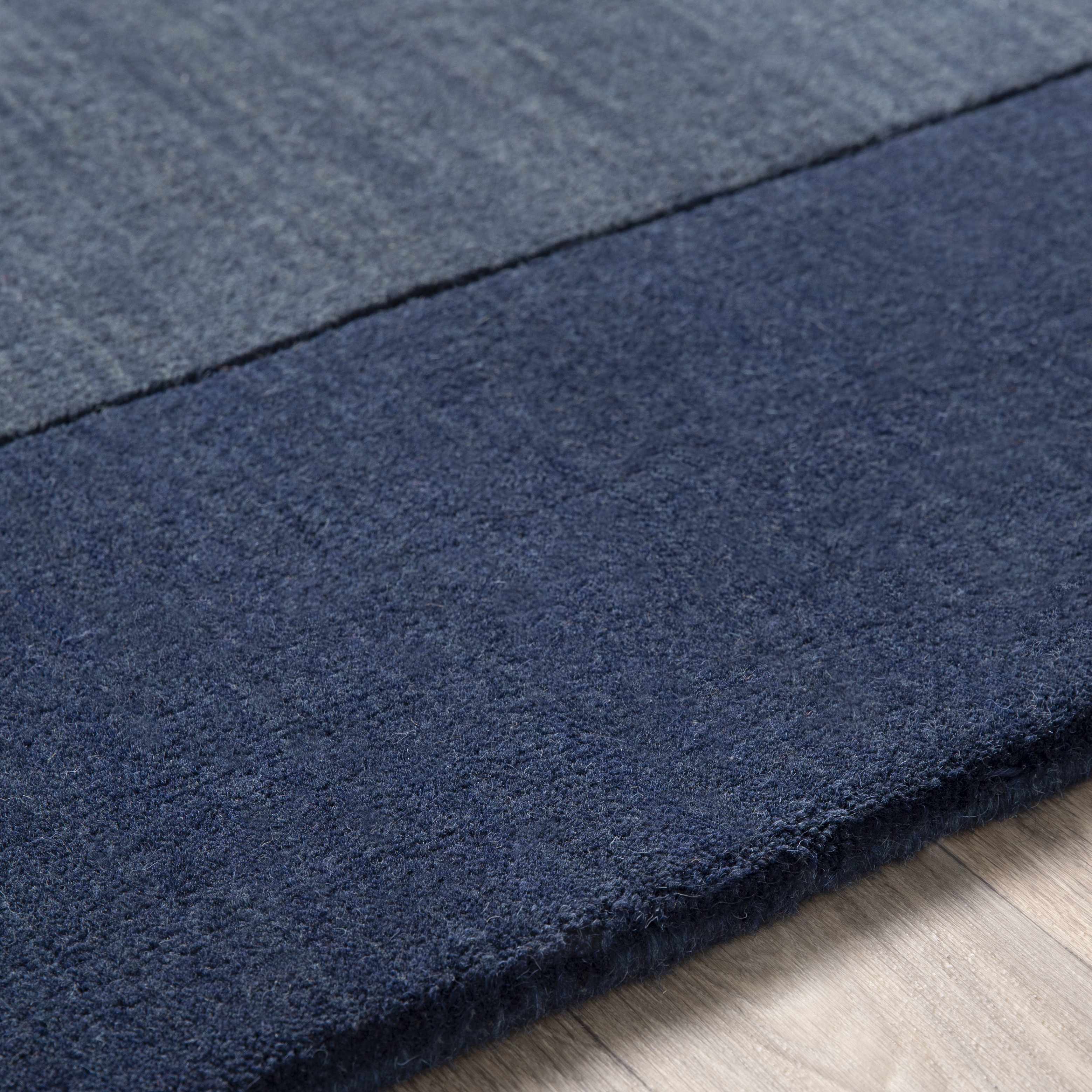 Bordered Solid Ink Blue Wool Rug - Image 10