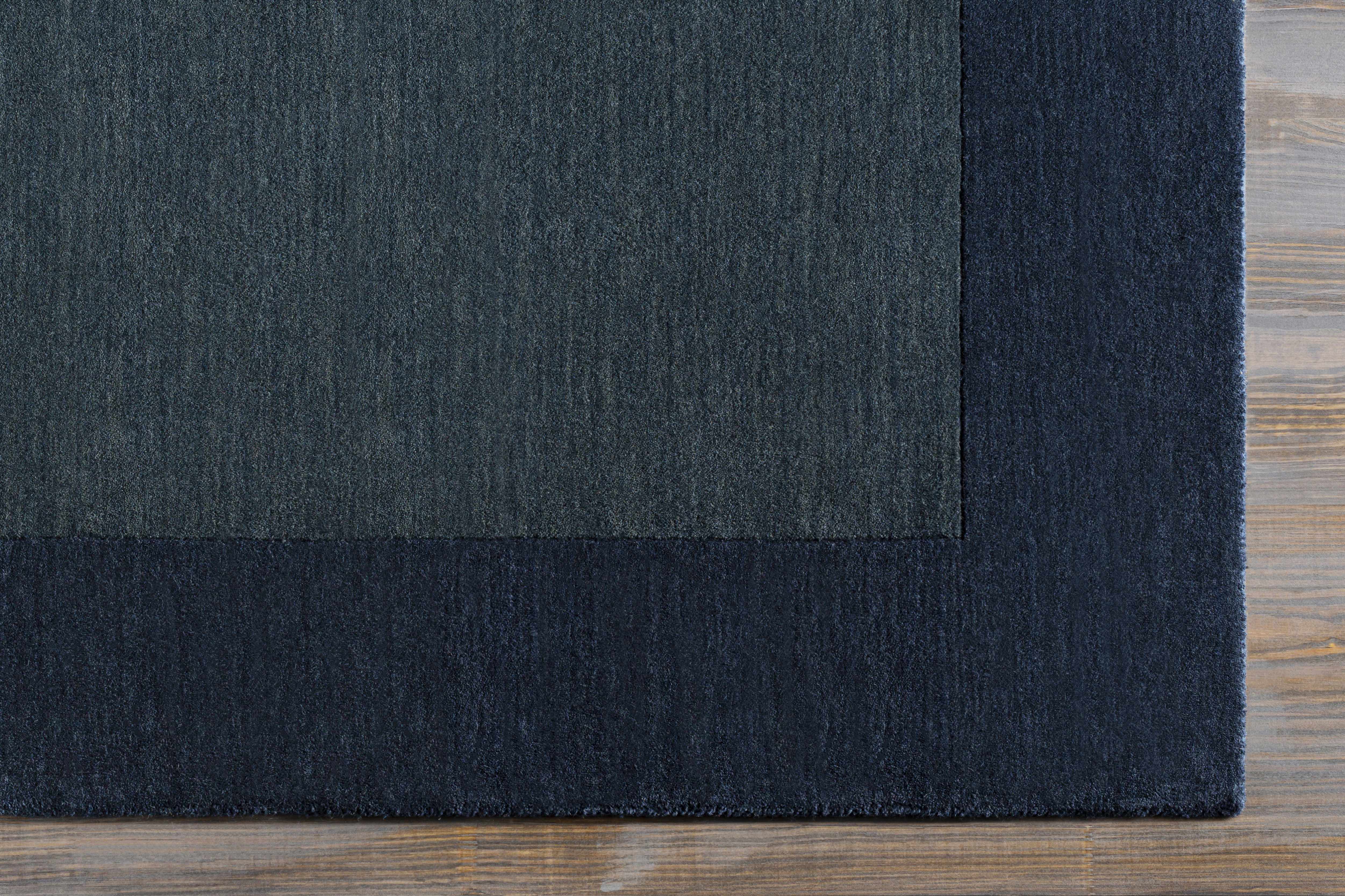 Bordered Solid Ink Blue Wool Rug - Image 12