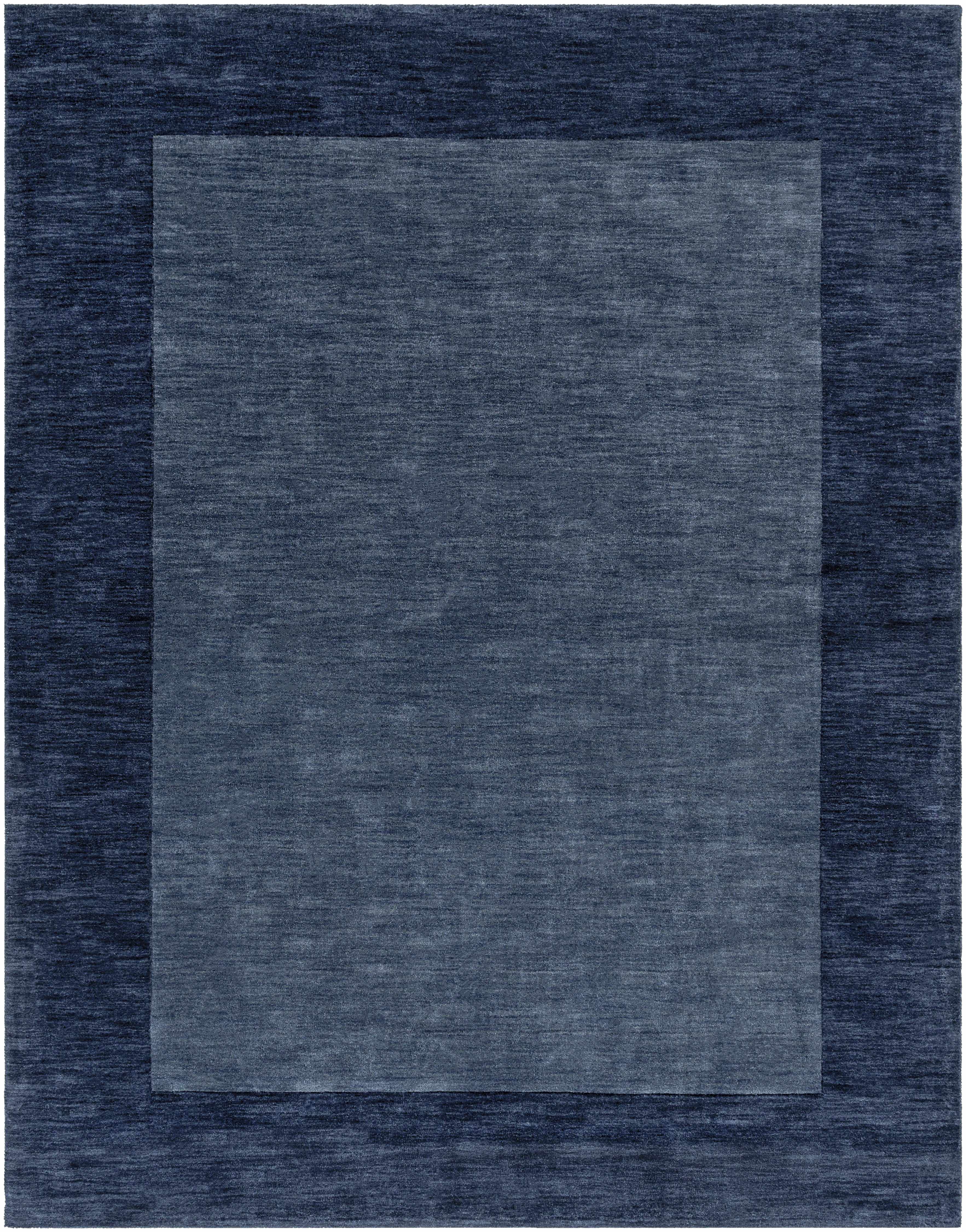 Bordered Solid Ink Blue Wool Rug - Image 14