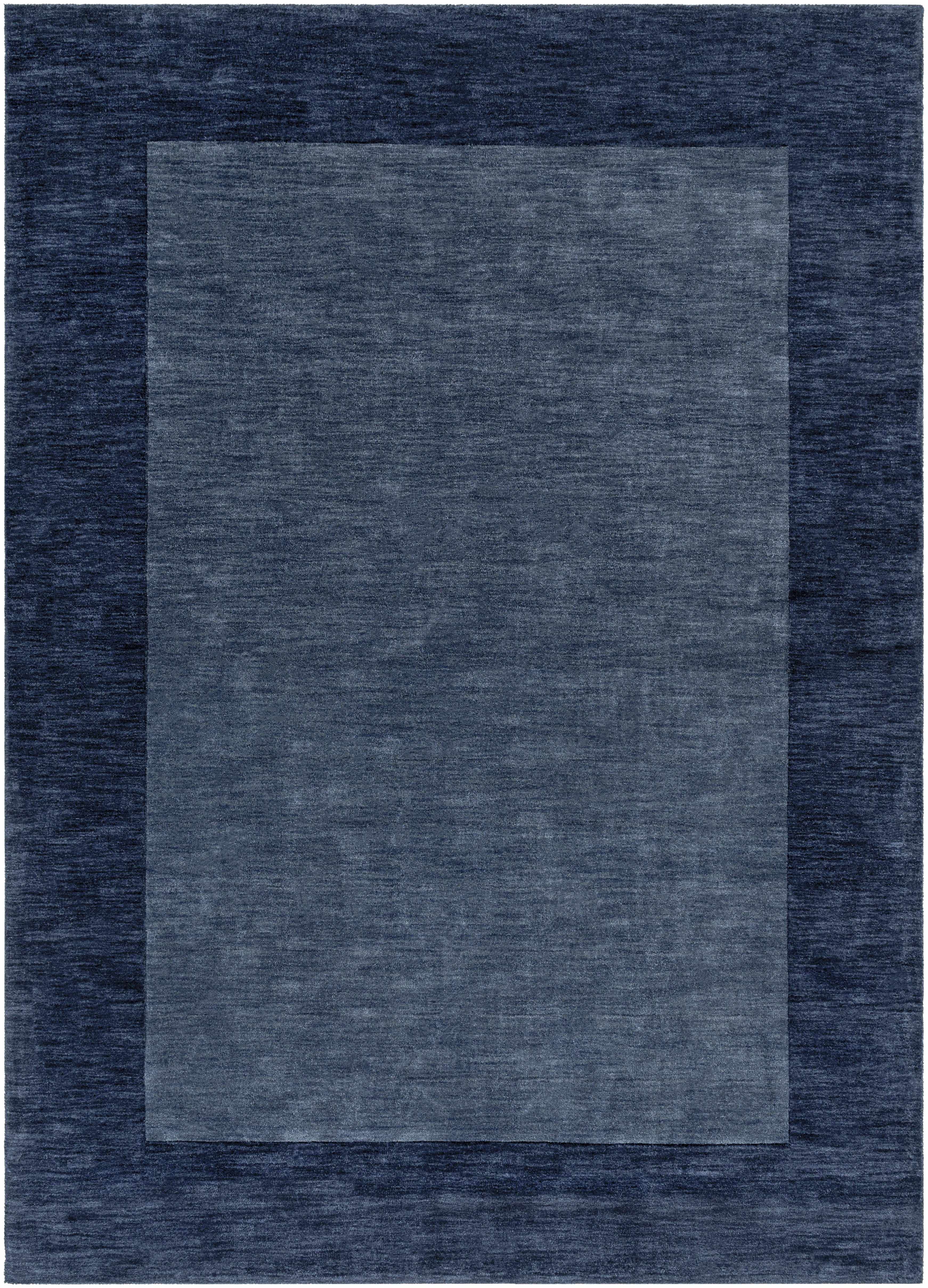 Bordered Solid Ink Blue Wool Rug - Image 16