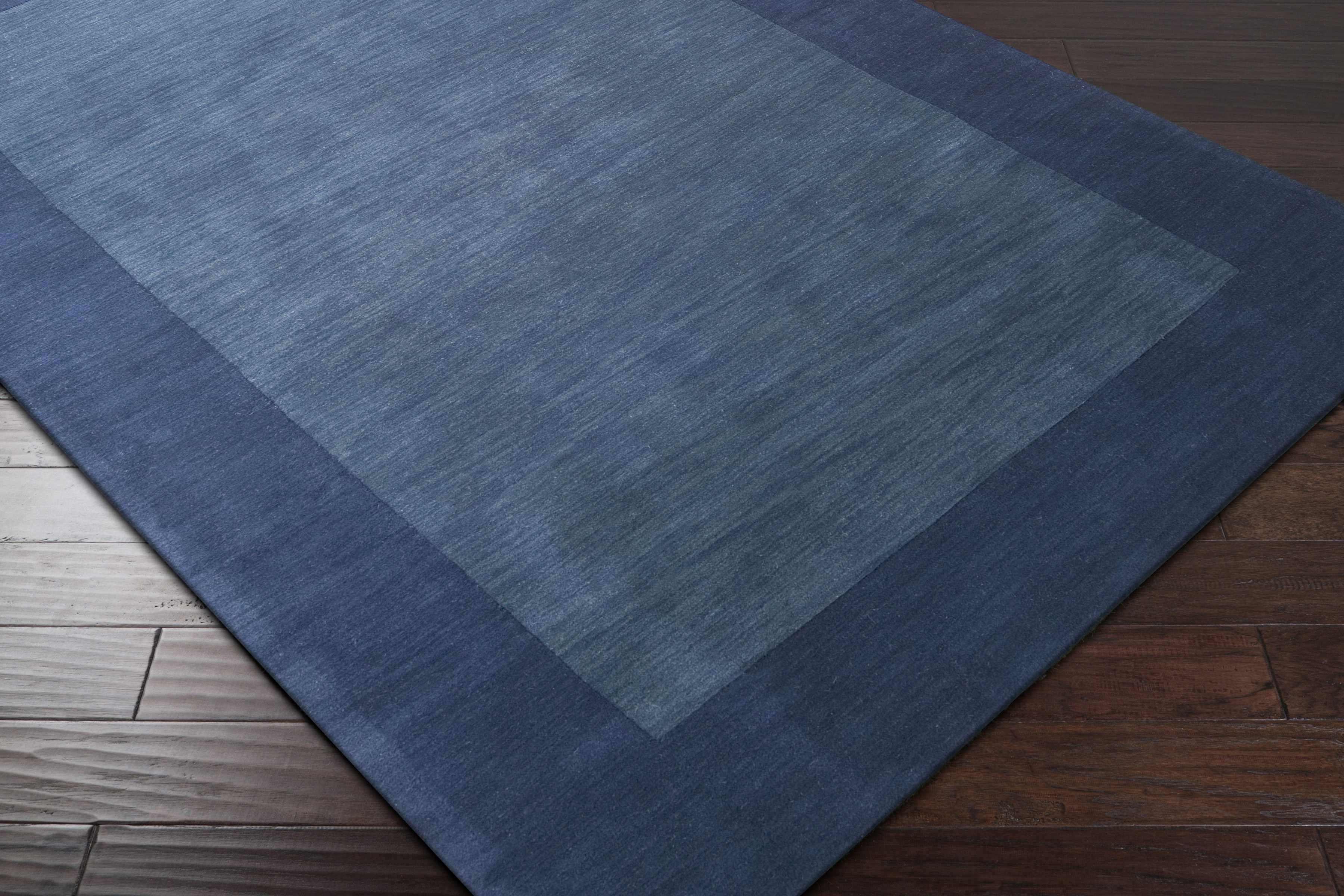 Bordered Solid Ink Blue Wool Rug - Image 17