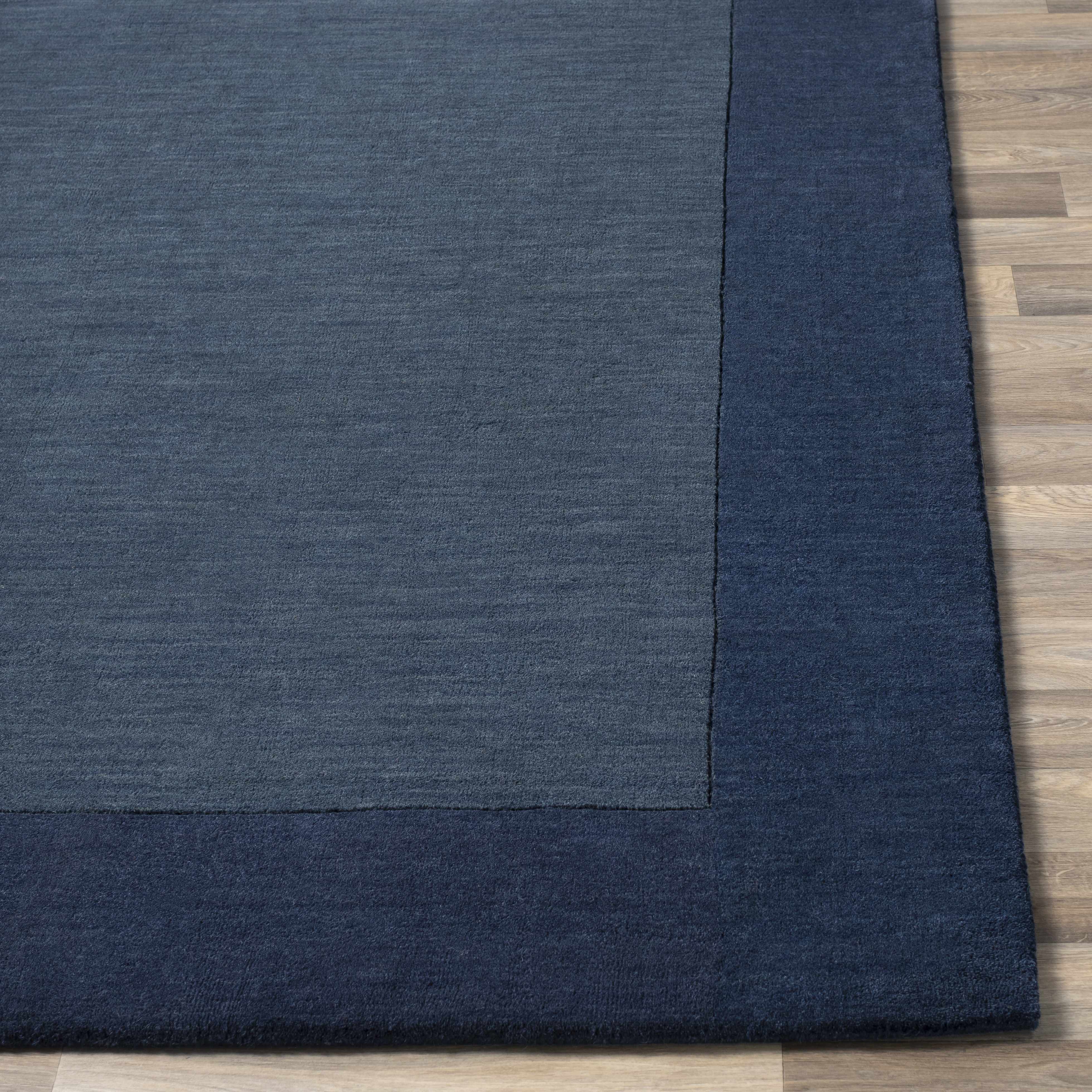 Bordered Solid Ink Blue Wool Rug - Image 4