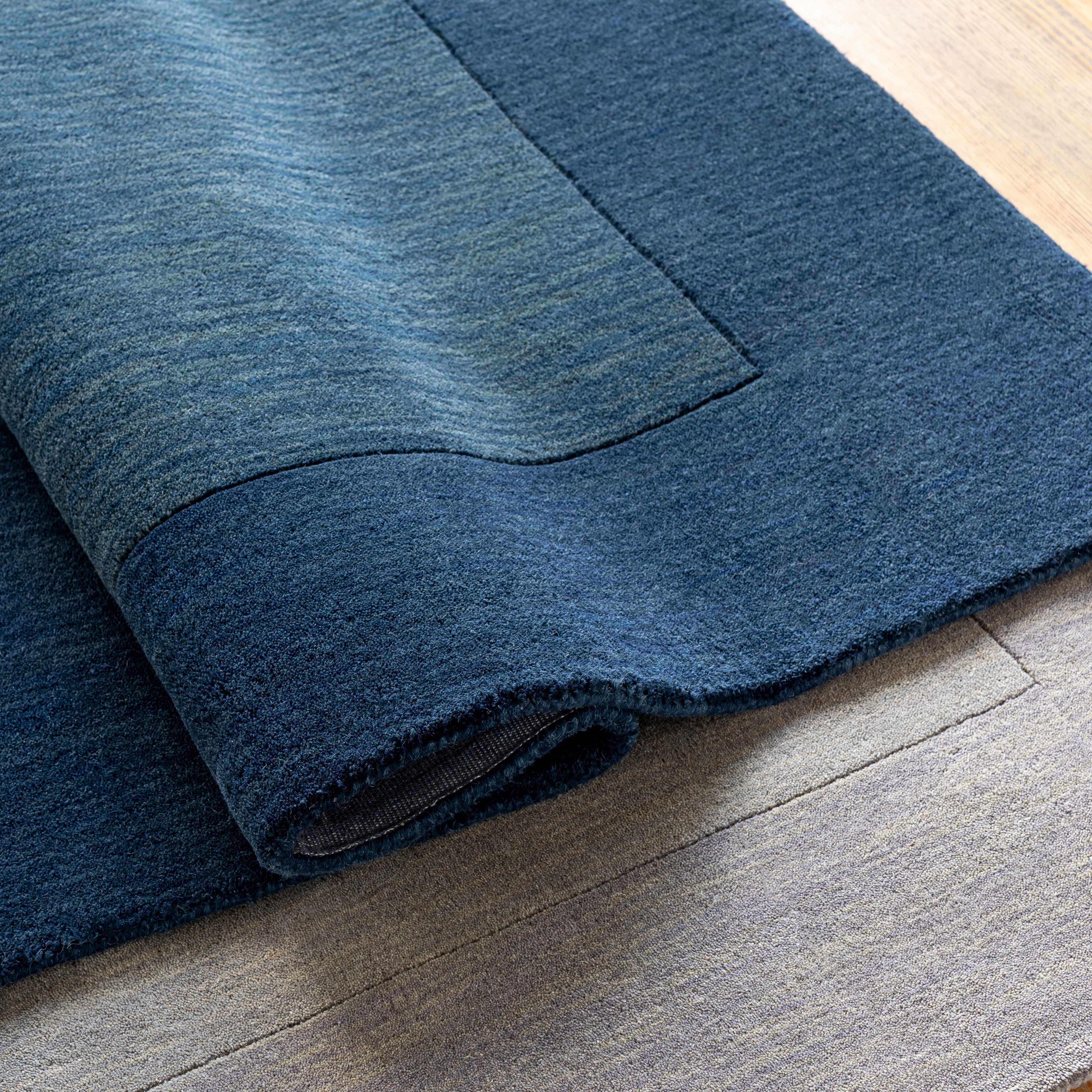 Bordered Solid Ink Blue Wool Rug - Image 5