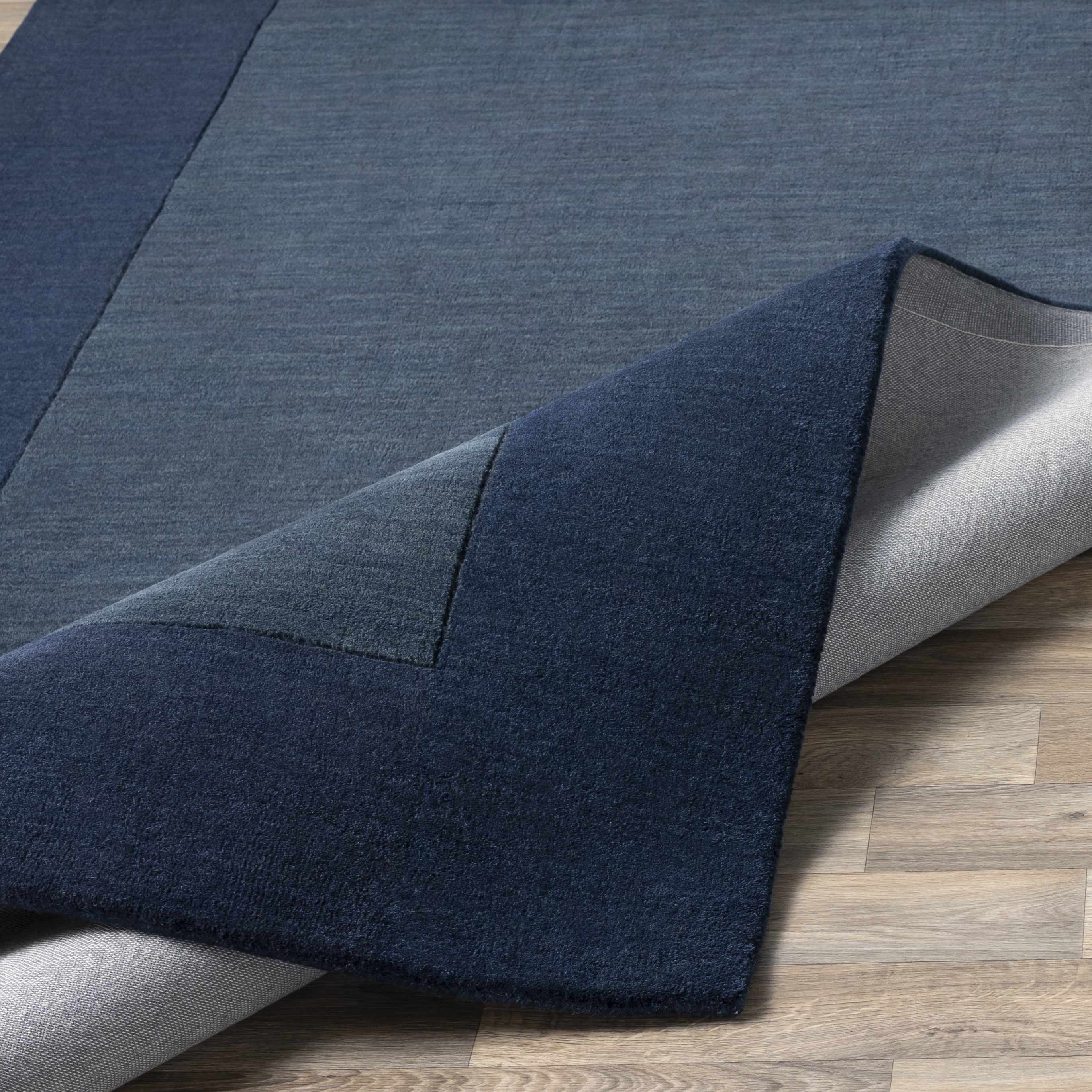Bordered Solid Ink Blue Wool Rug - Image 6
