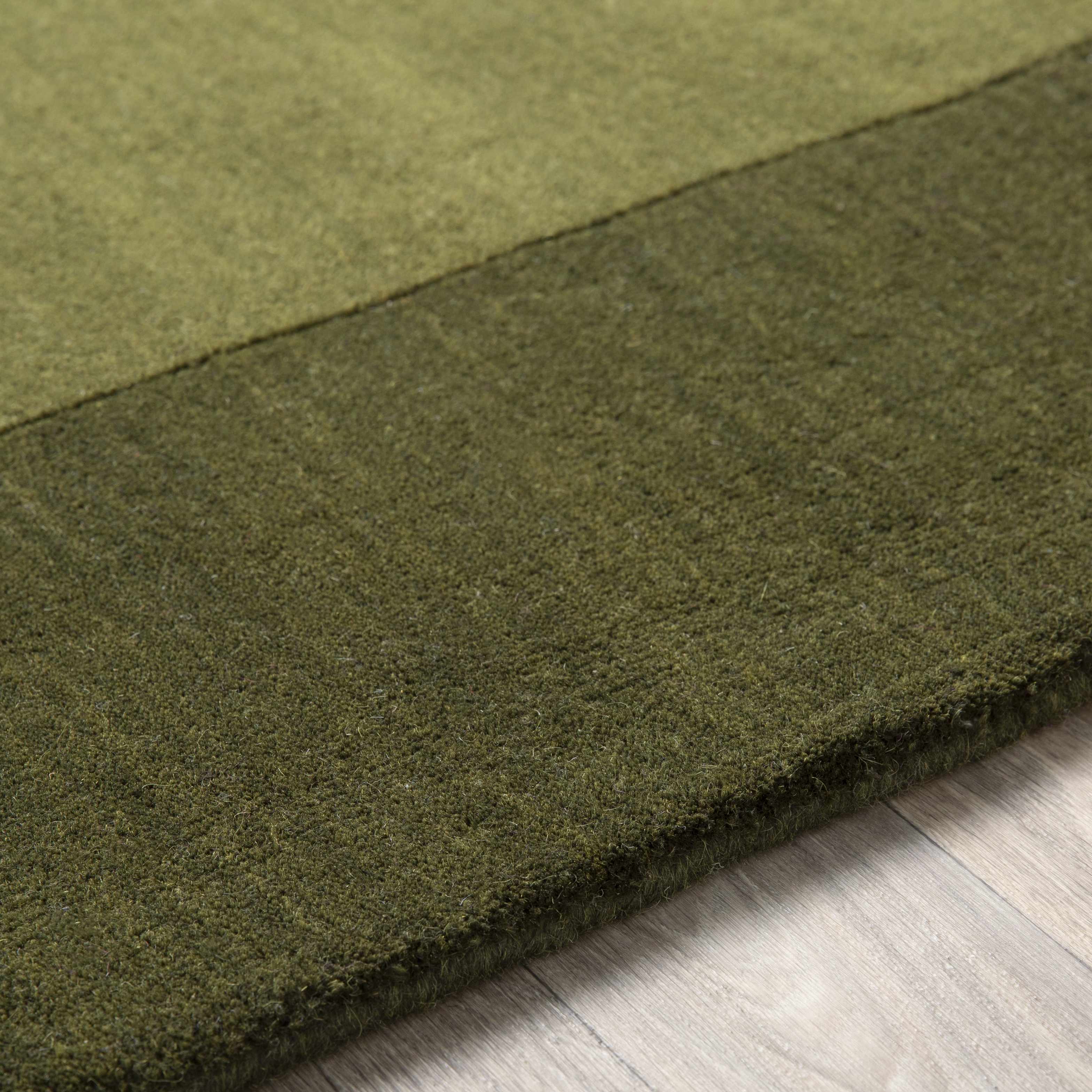 Bordered Solid Olive Green Wool Rug - Image 10