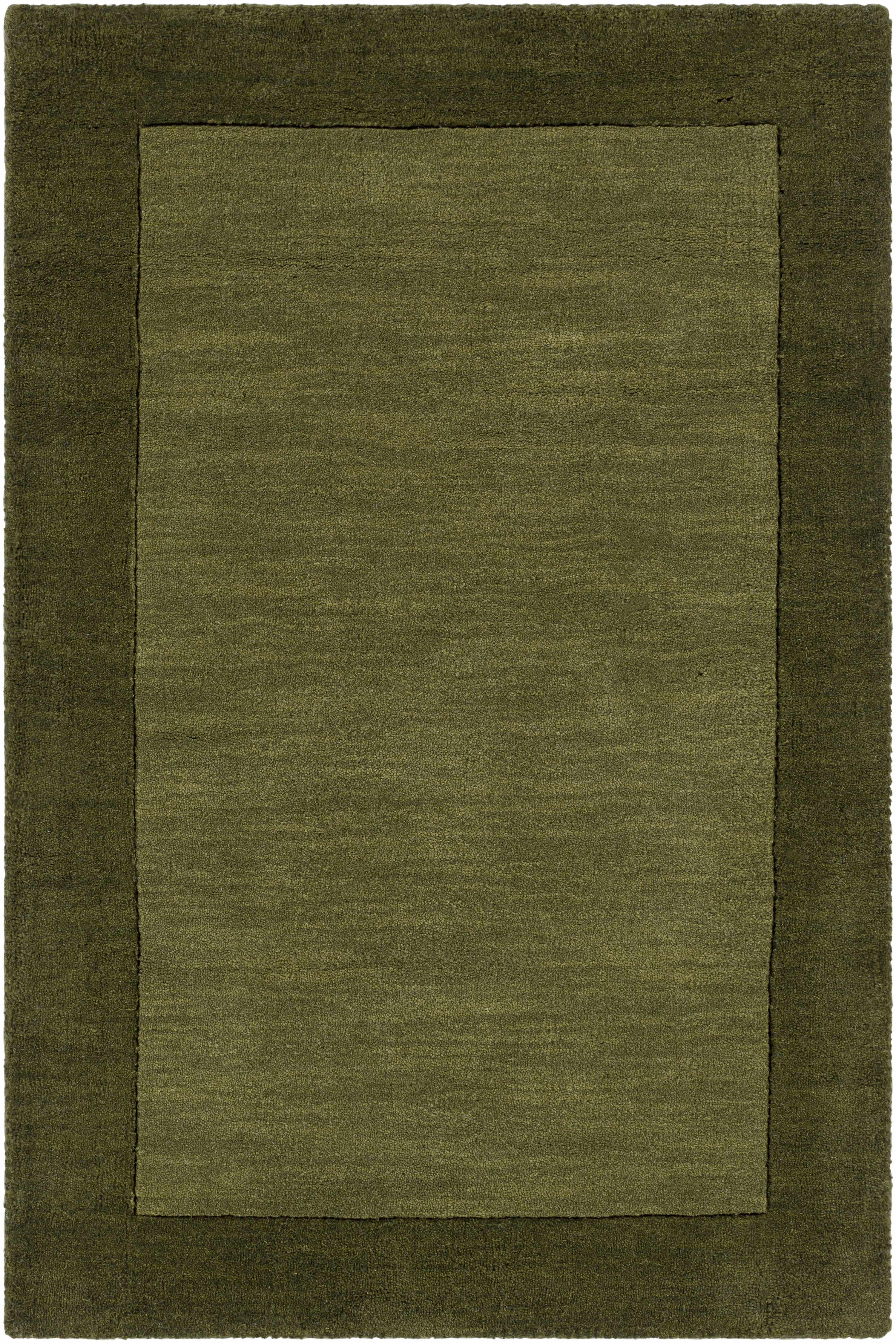 Bordered Solid Olive Green Wool Rug - Image 11