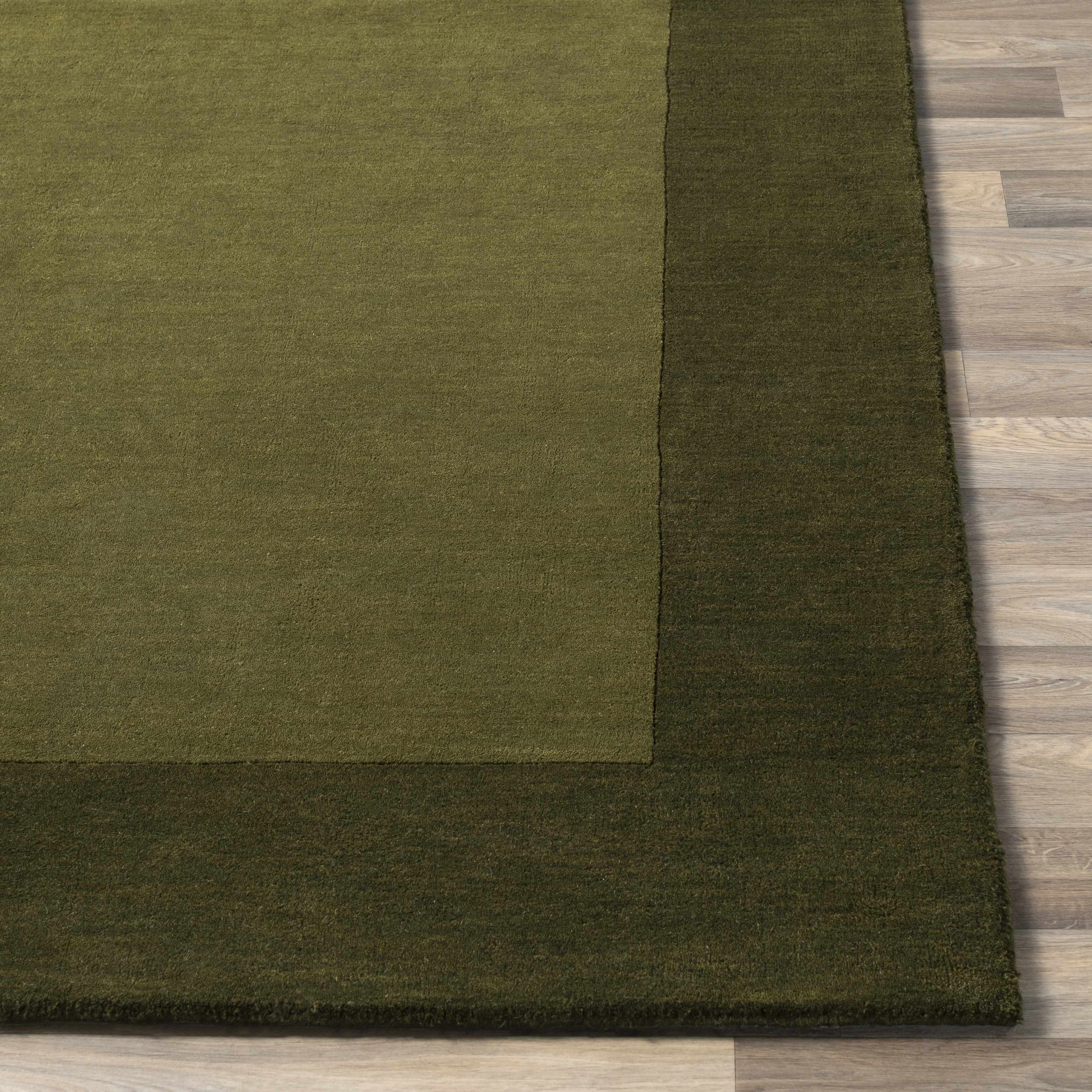 Bordered Solid Olive Green Wool Rug - Image 3