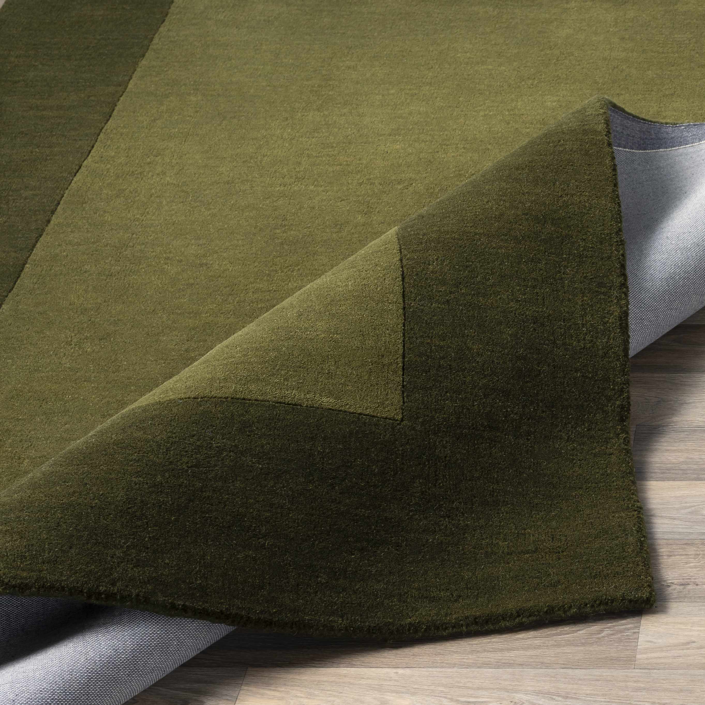 Bordered Solid Olive Green Wool Rug - Image 4