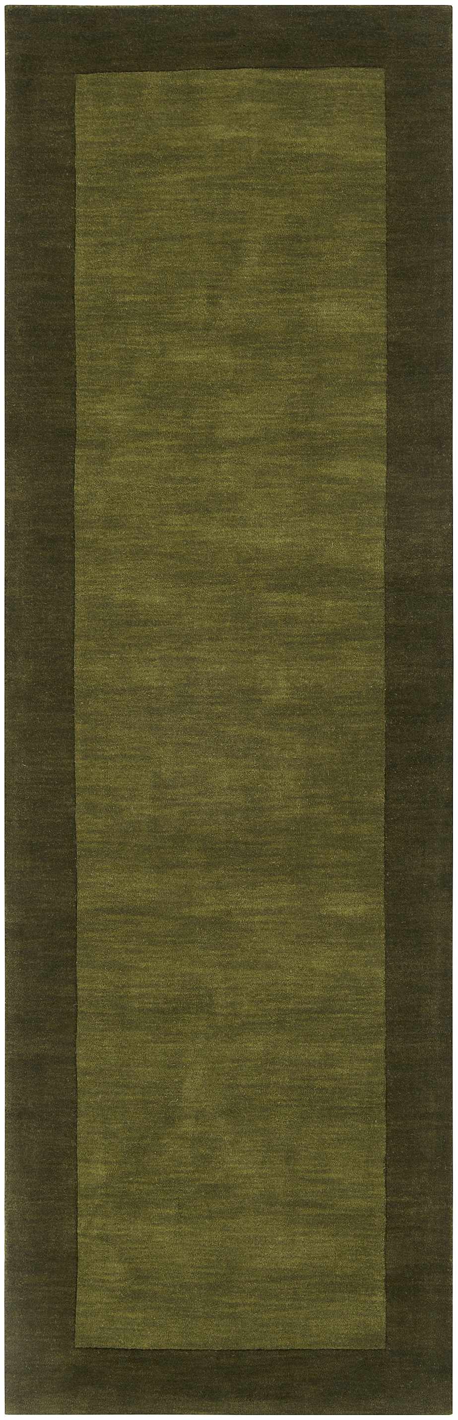 Bordered Solid Olive Green Wool Rug - Image 6