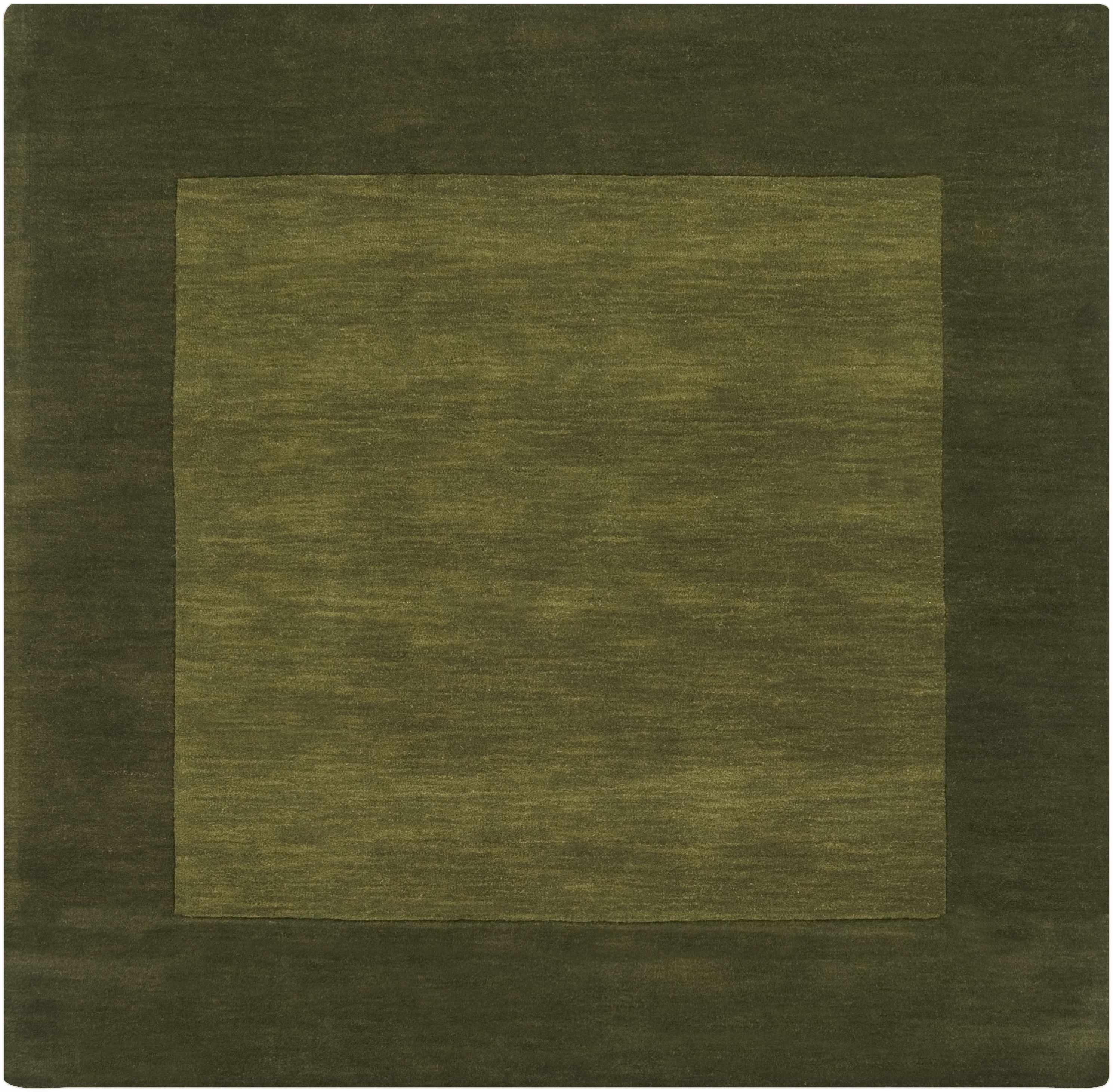 Bordered Solid Olive Green Wool Rug - Image 7