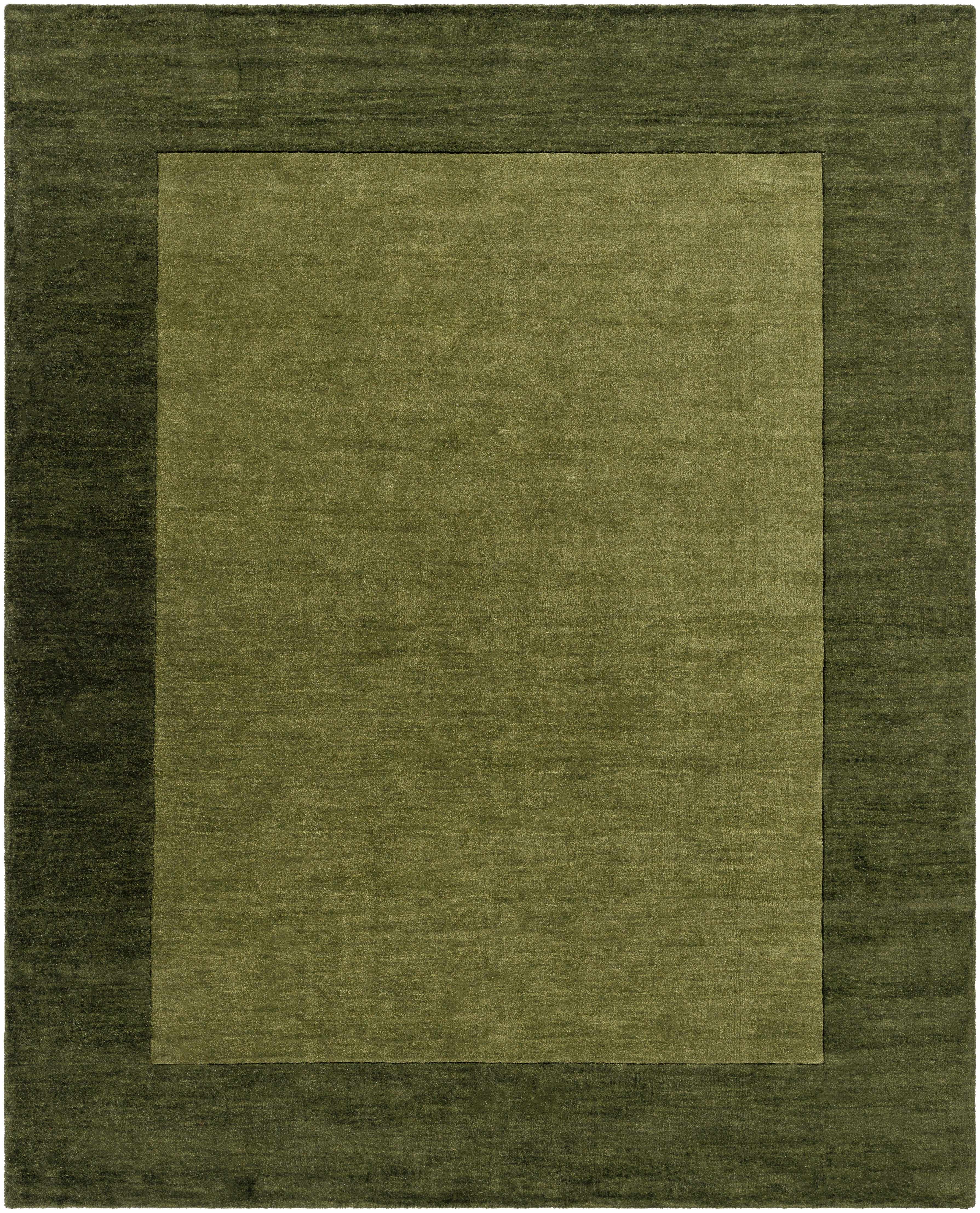 Bordered Solid Olive Green Wool Rug - Image 8
