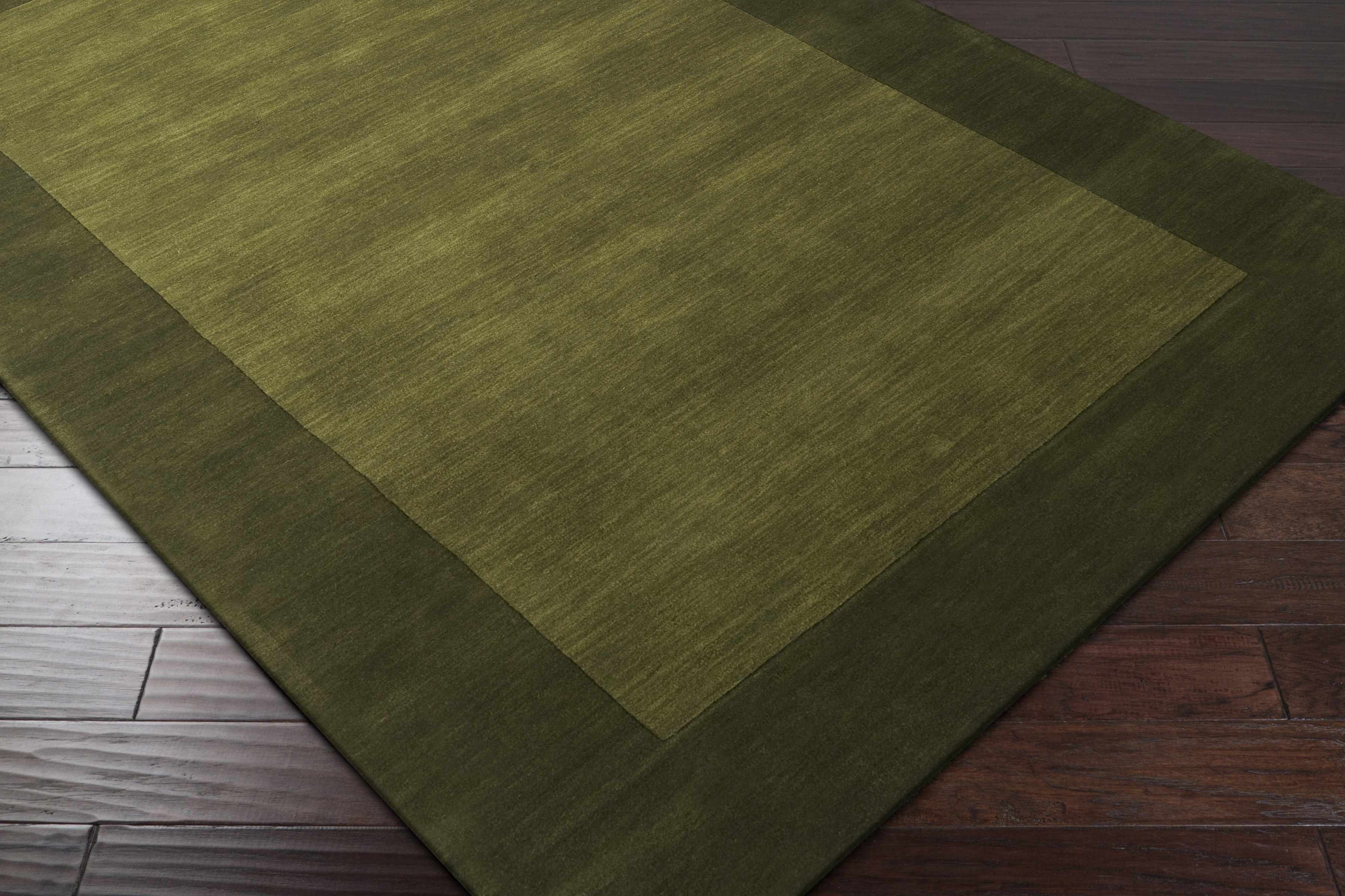 Bordered Solid Olive Green Wool Rug - Image 9