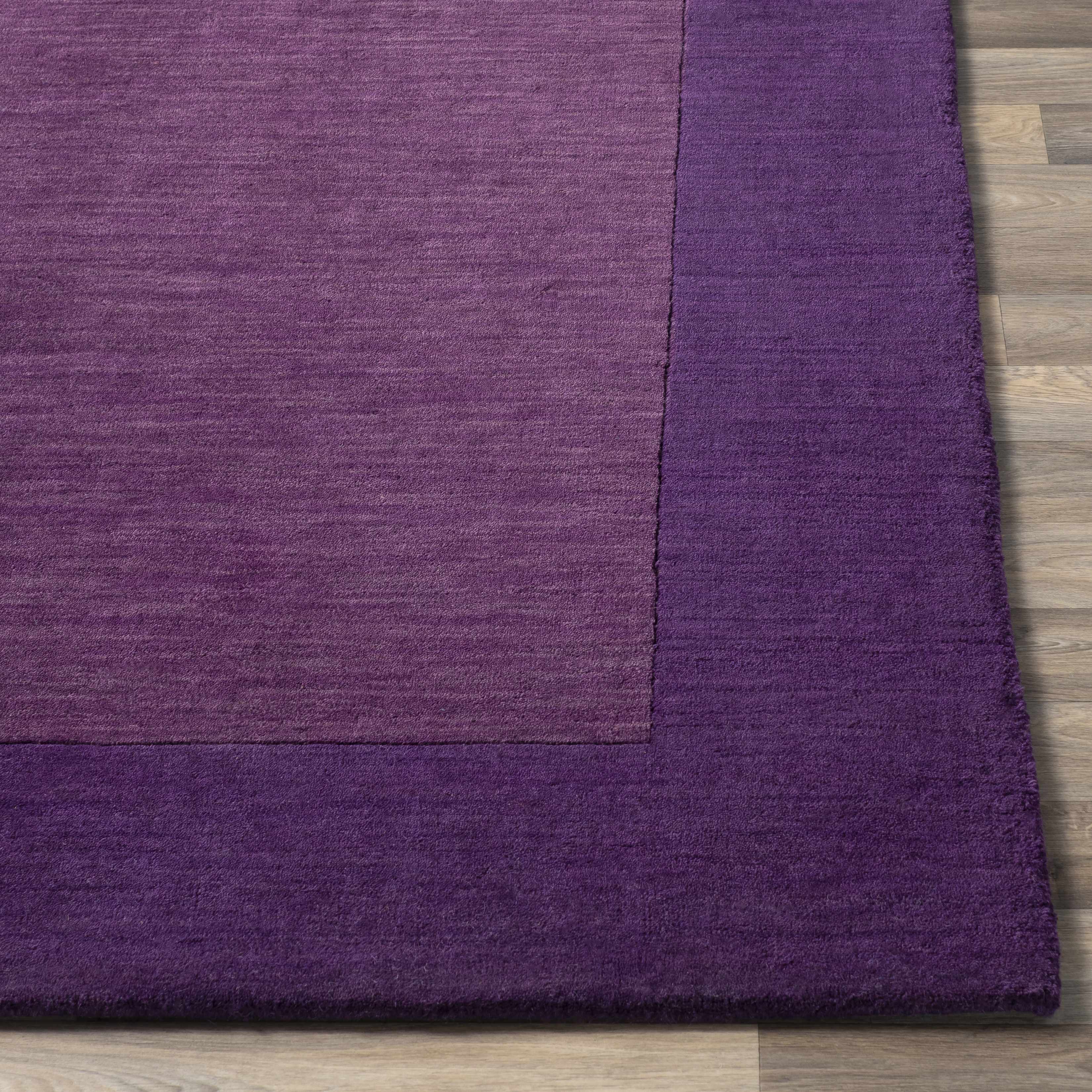 Bordered Solid Plum Purple Wool Rug - Image 3