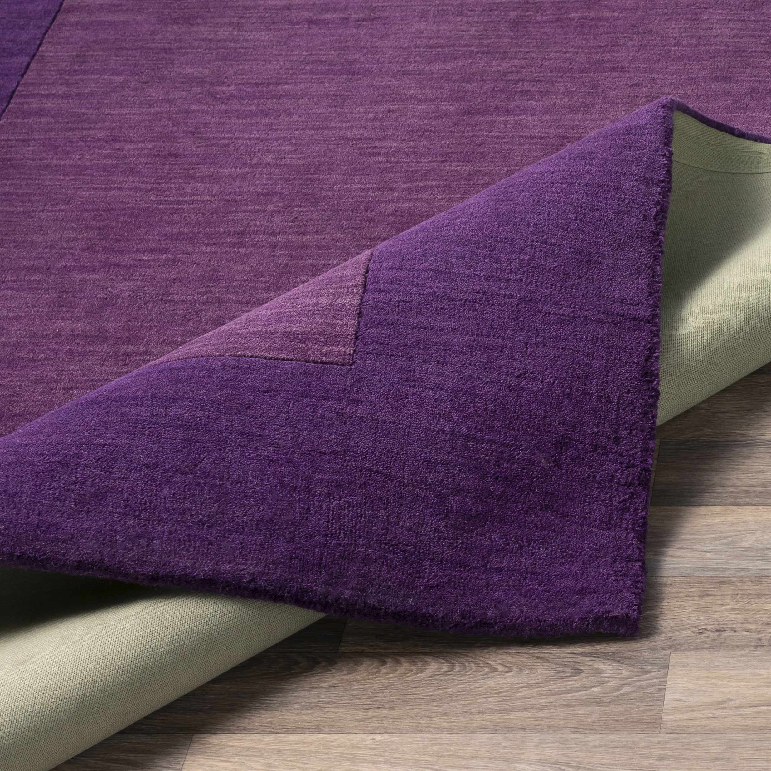 Bordered Solid Plum Purple Wool Rug - Image 4