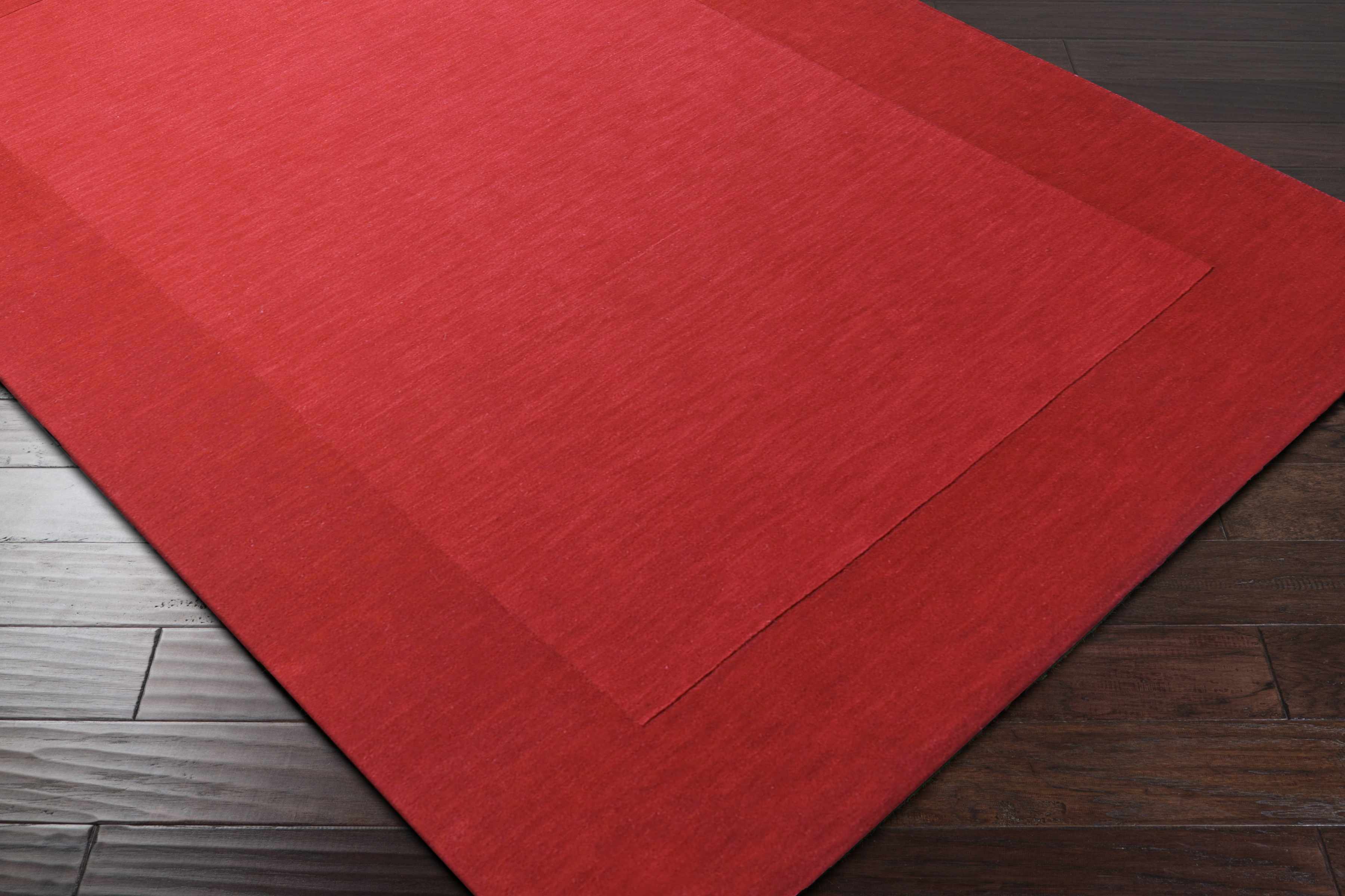Bordered Solid Red Wool Rug - Image 11