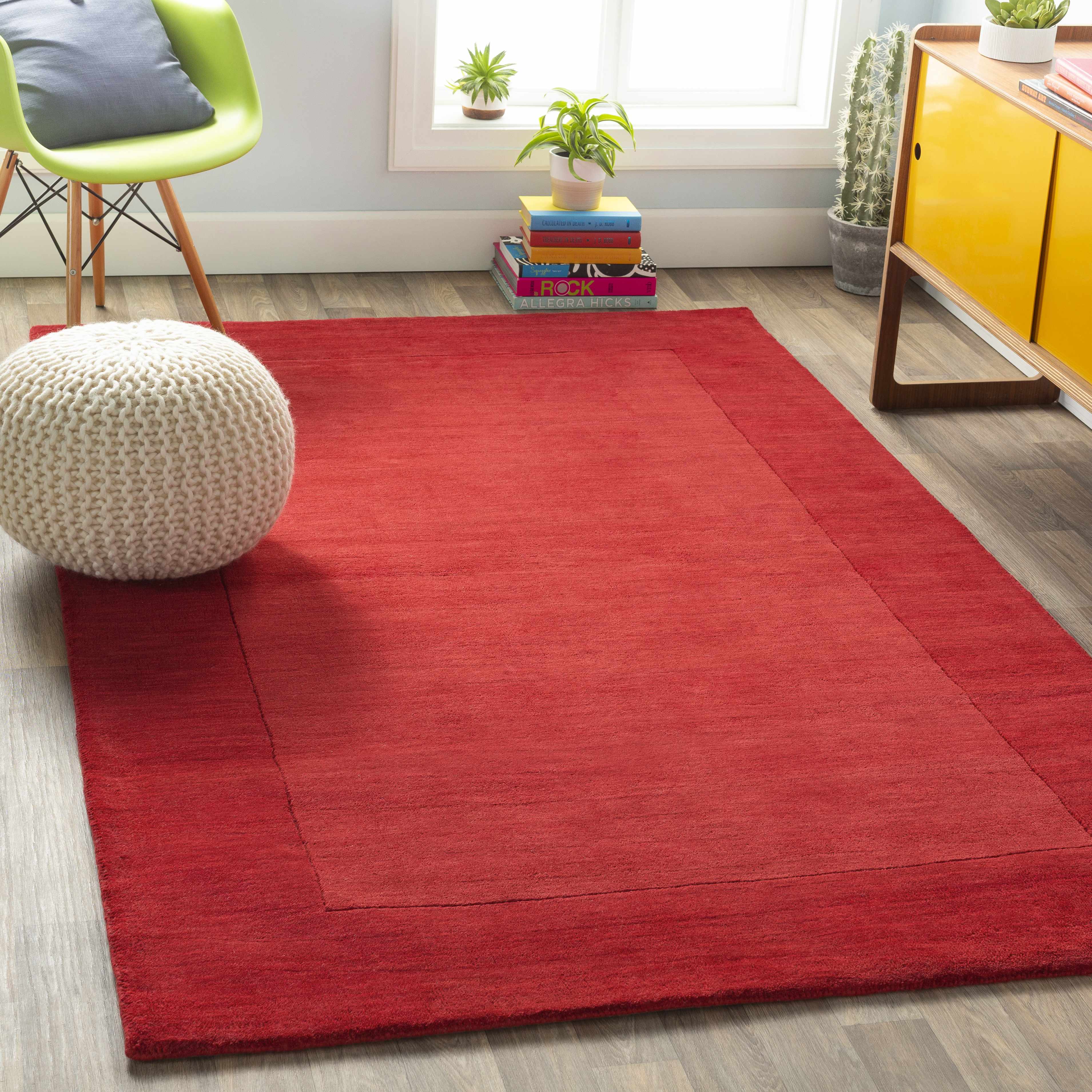 Bordered Solid Red Wool Rug - Image 2