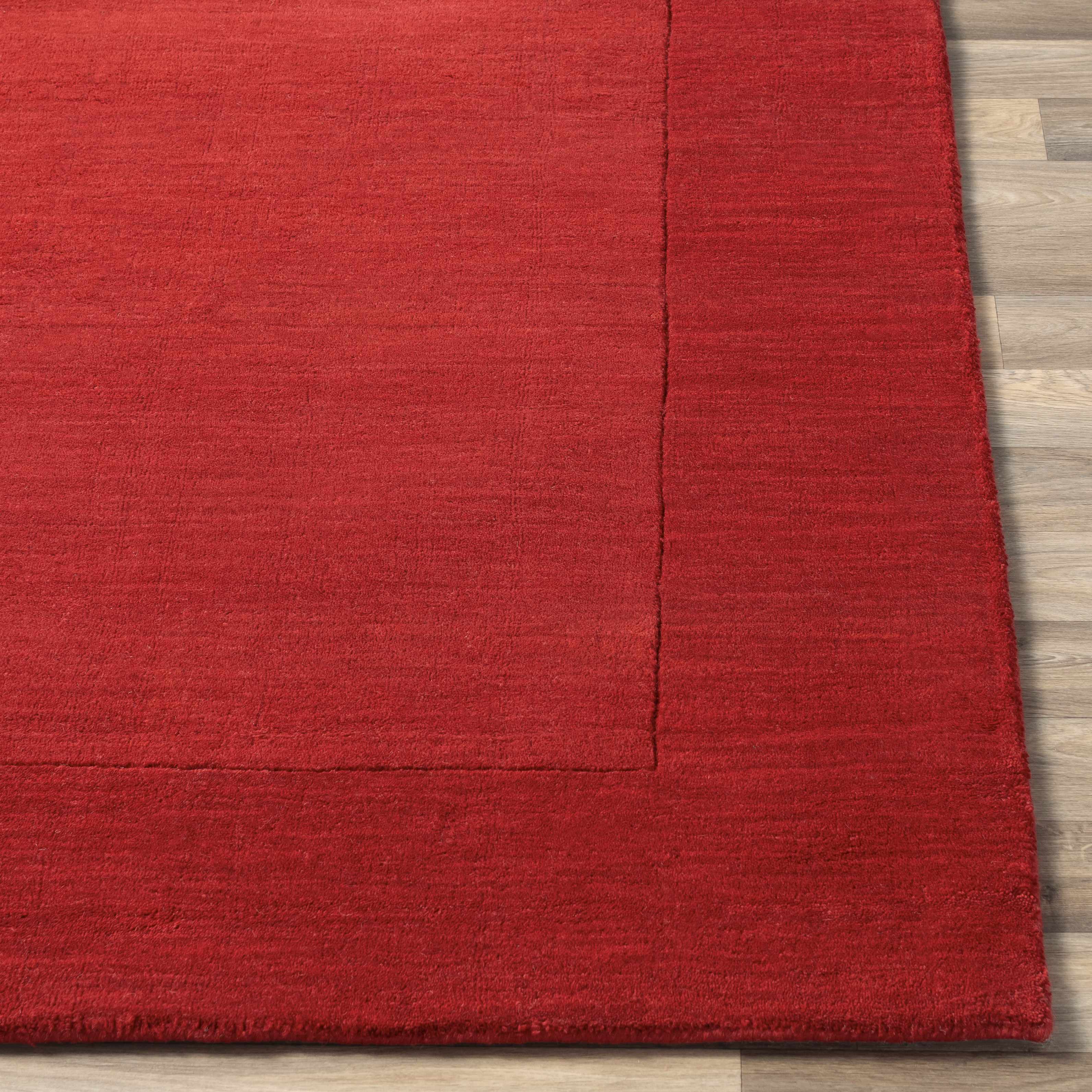 Bordered Solid Red Wool Rug - Image 3