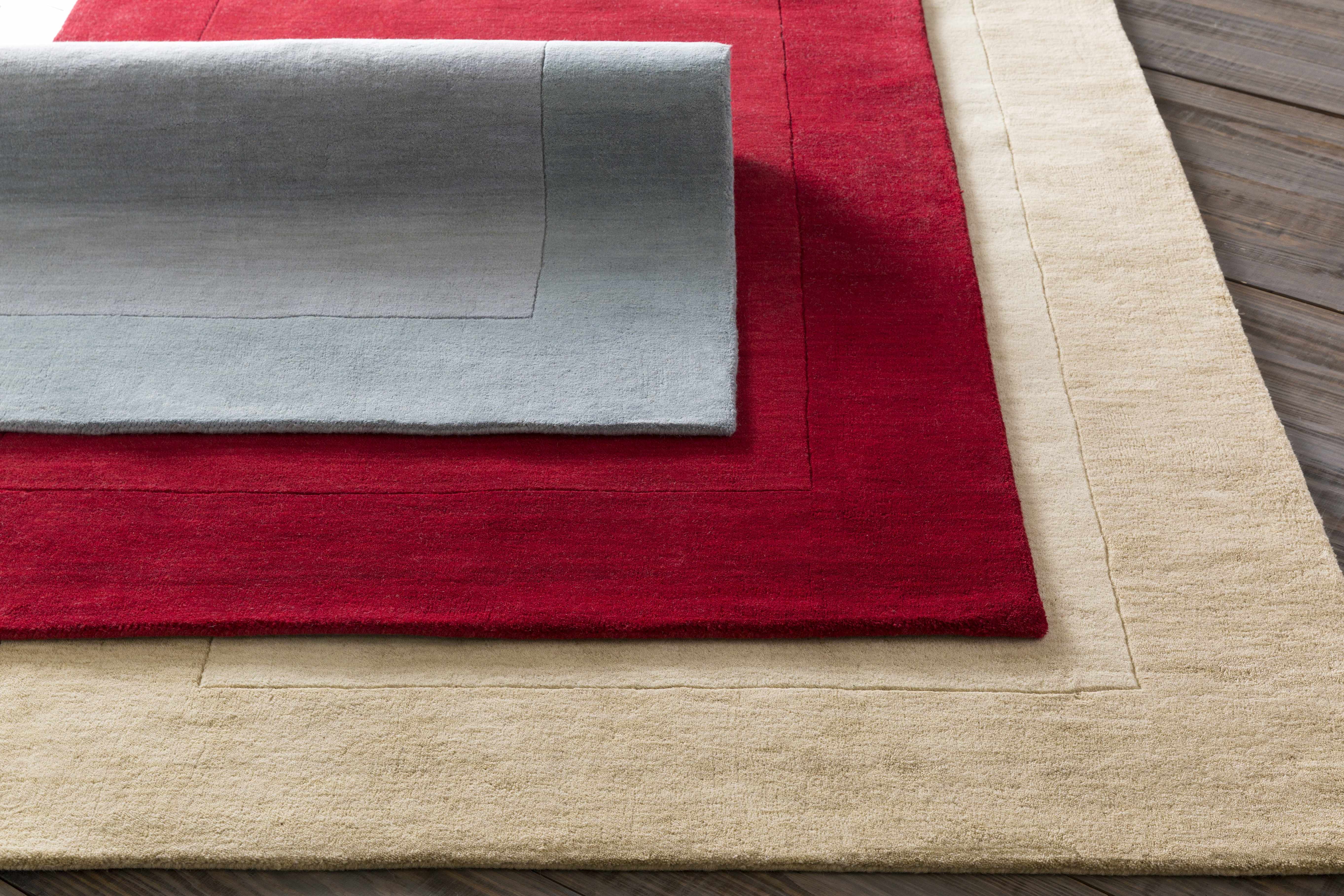 Bordered Solid Wheat Cream Wool Rug - Image 12