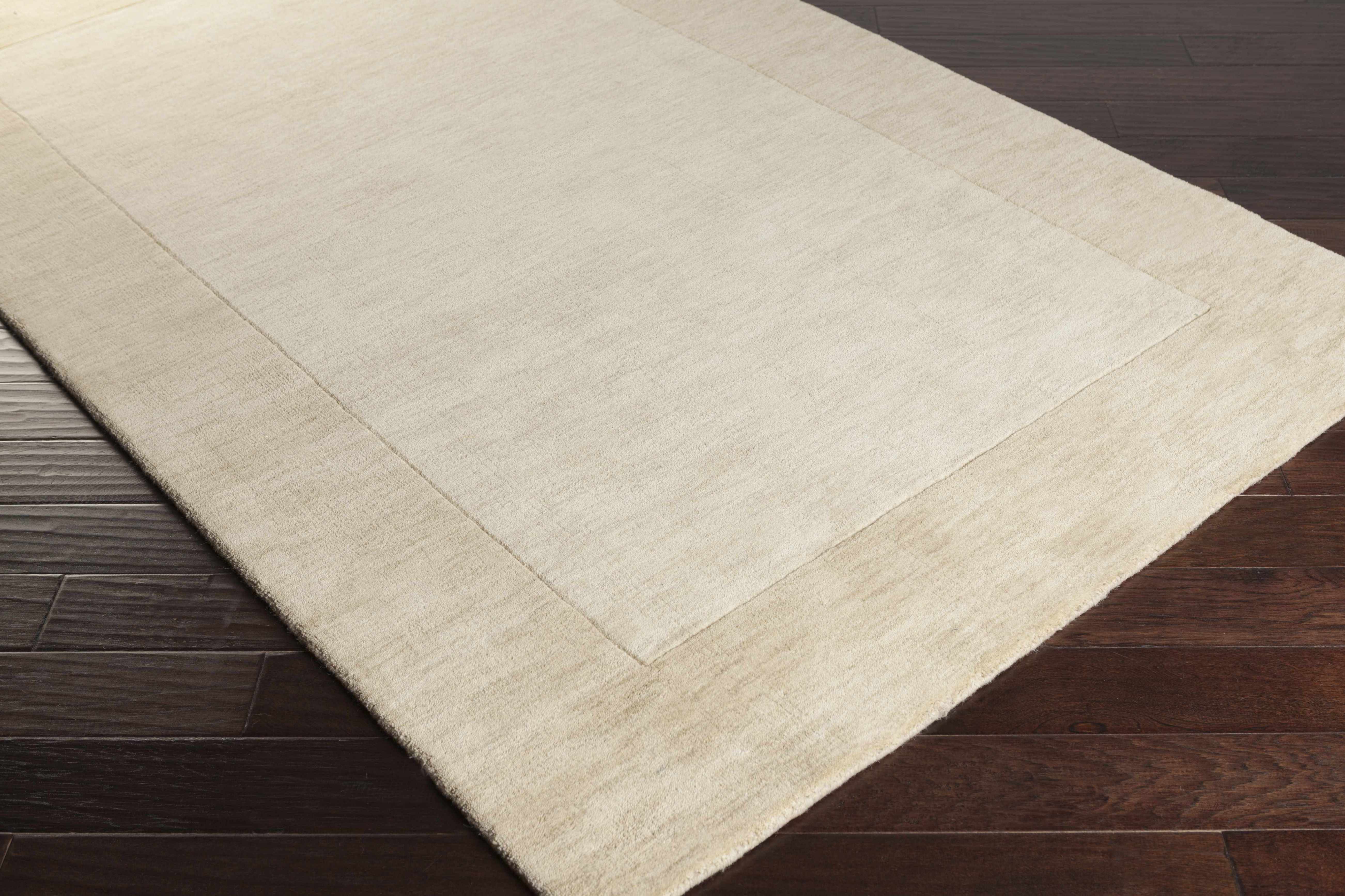 Bordered Solid Wheat Cream Wool Rug - Image 6