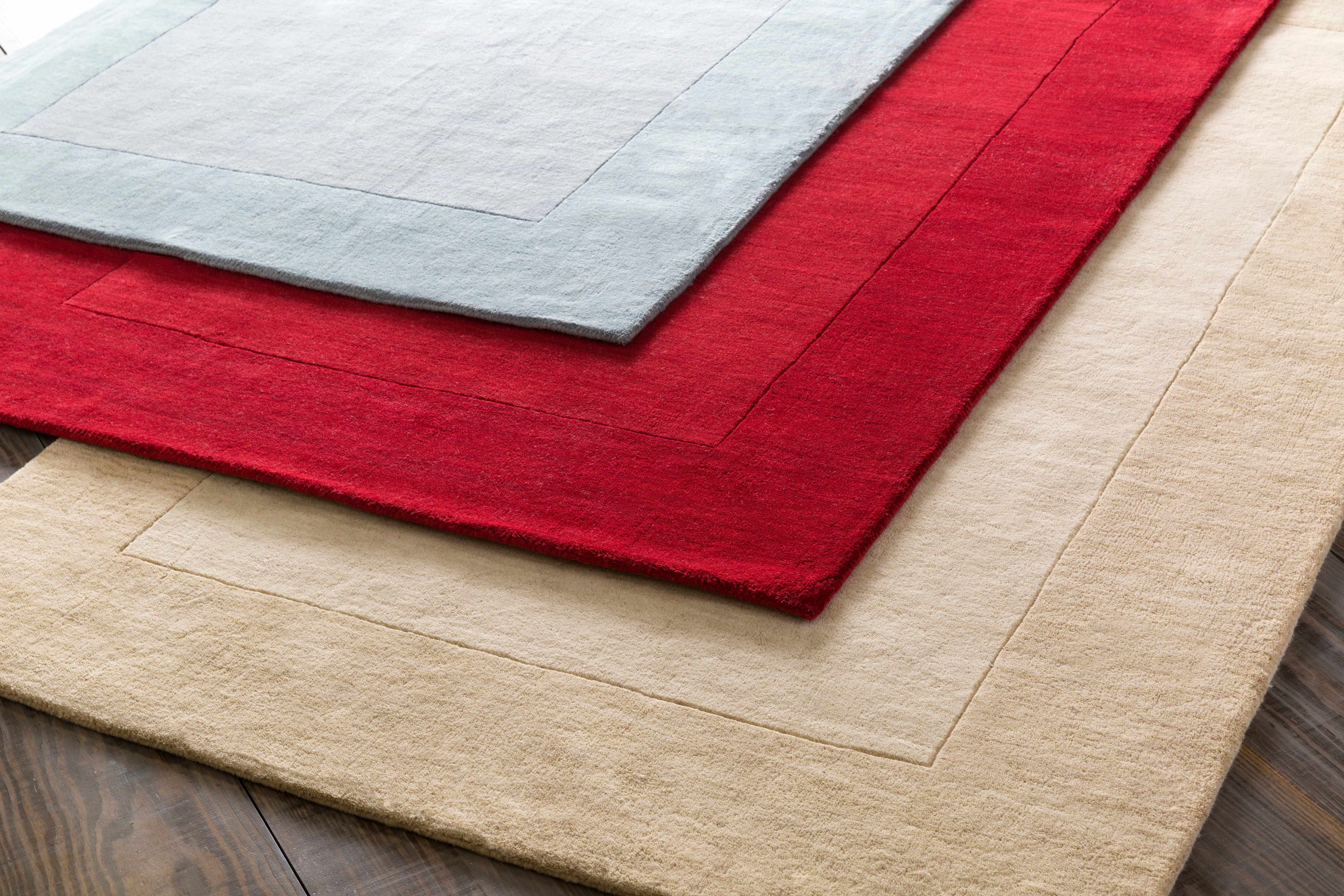 Bordered Solid Wheat Cream Wool Rug - Image 9