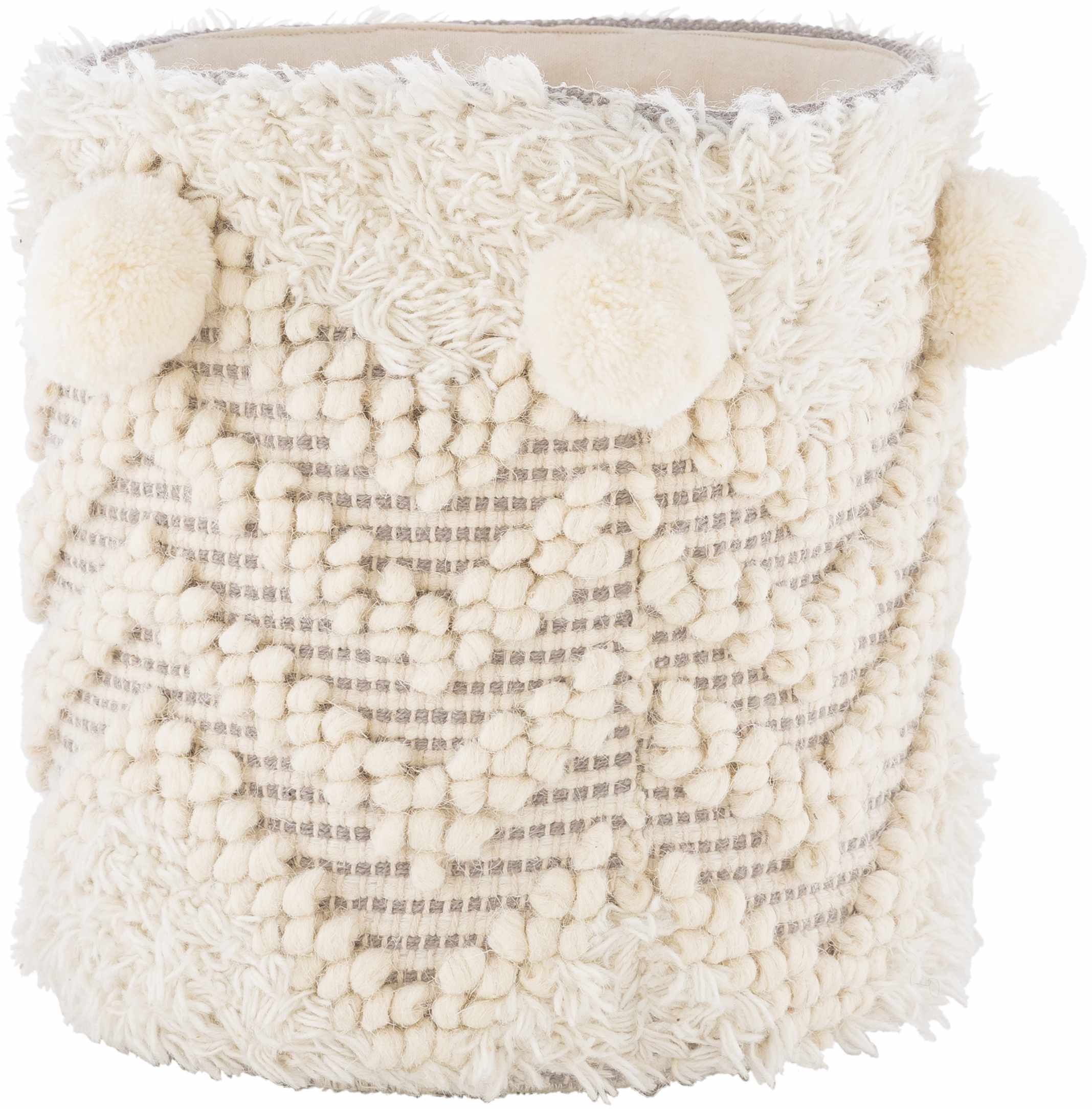 Bordon Ivory Textured Pom-Pom Stool