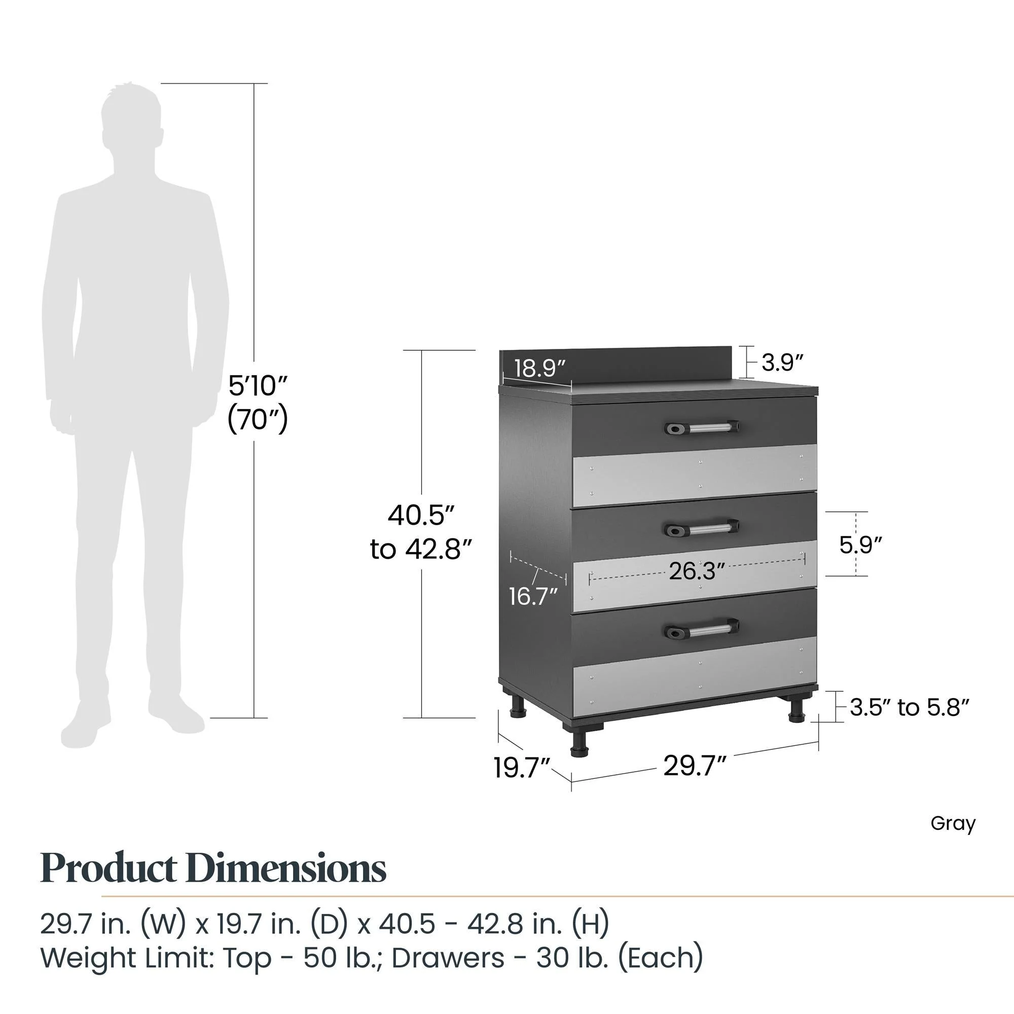 Boss - 3 Drawer Storage Cabinet - Gray - Image 4