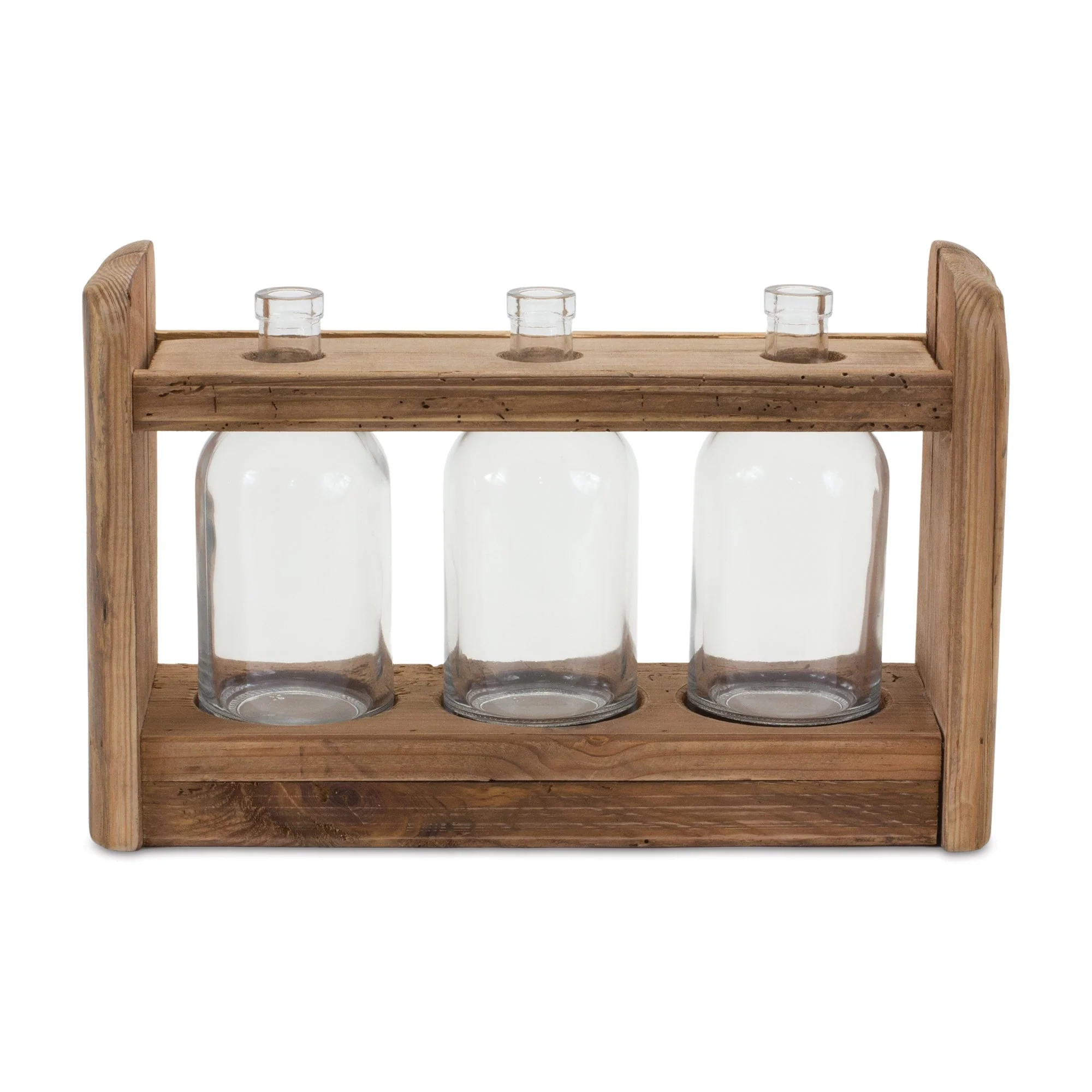 Bottle Vases in Wood Stand 15"L - Image 2