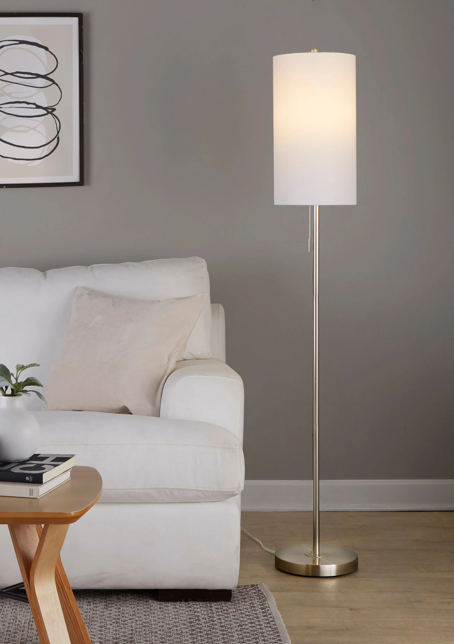 Bounty 62' Contemporary Metal Floor Lamp in Brushed Nickel with Linen Shade - Image 5