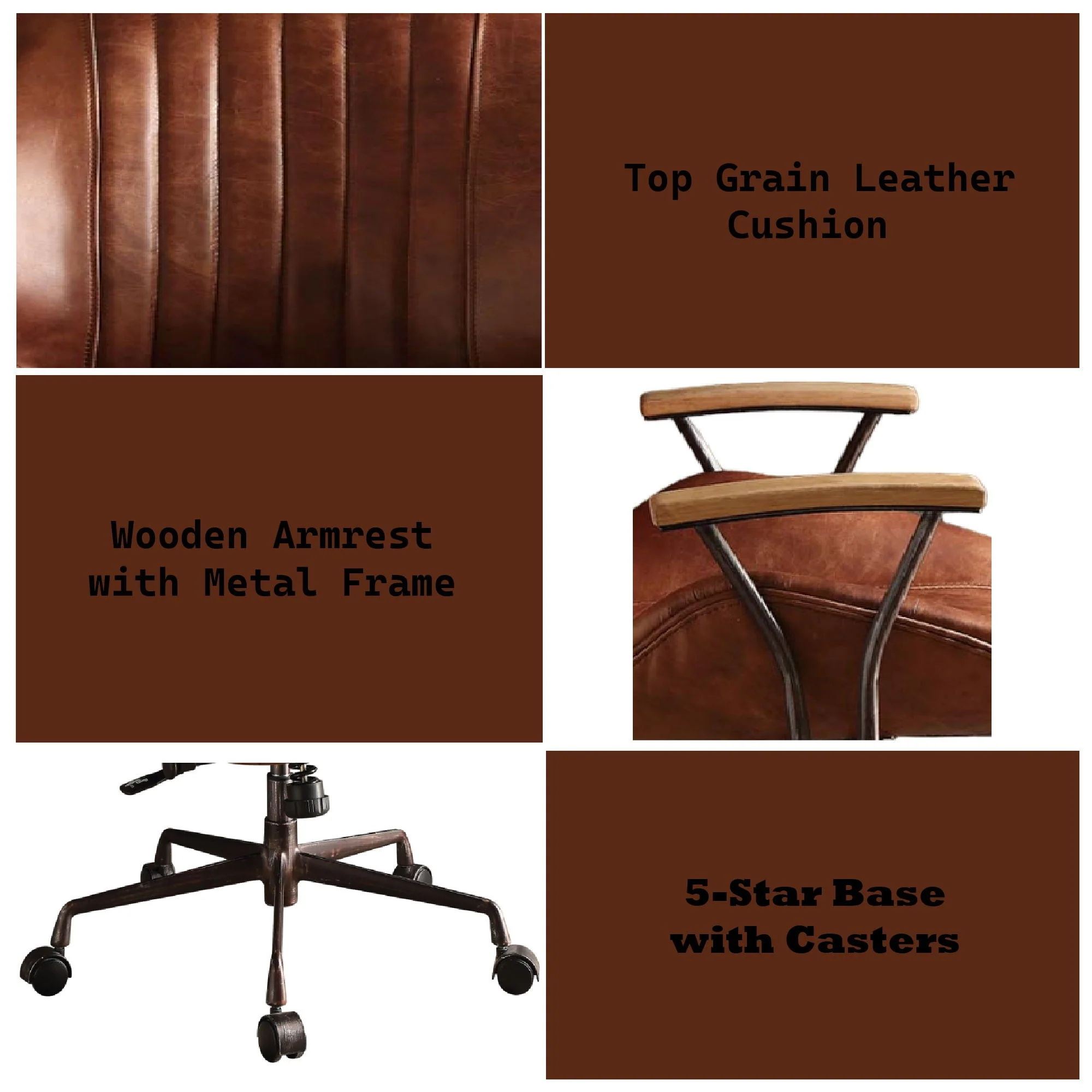 Brancaster - Aluminum Top Grain Leather Office Chair - Coffee - Image 2