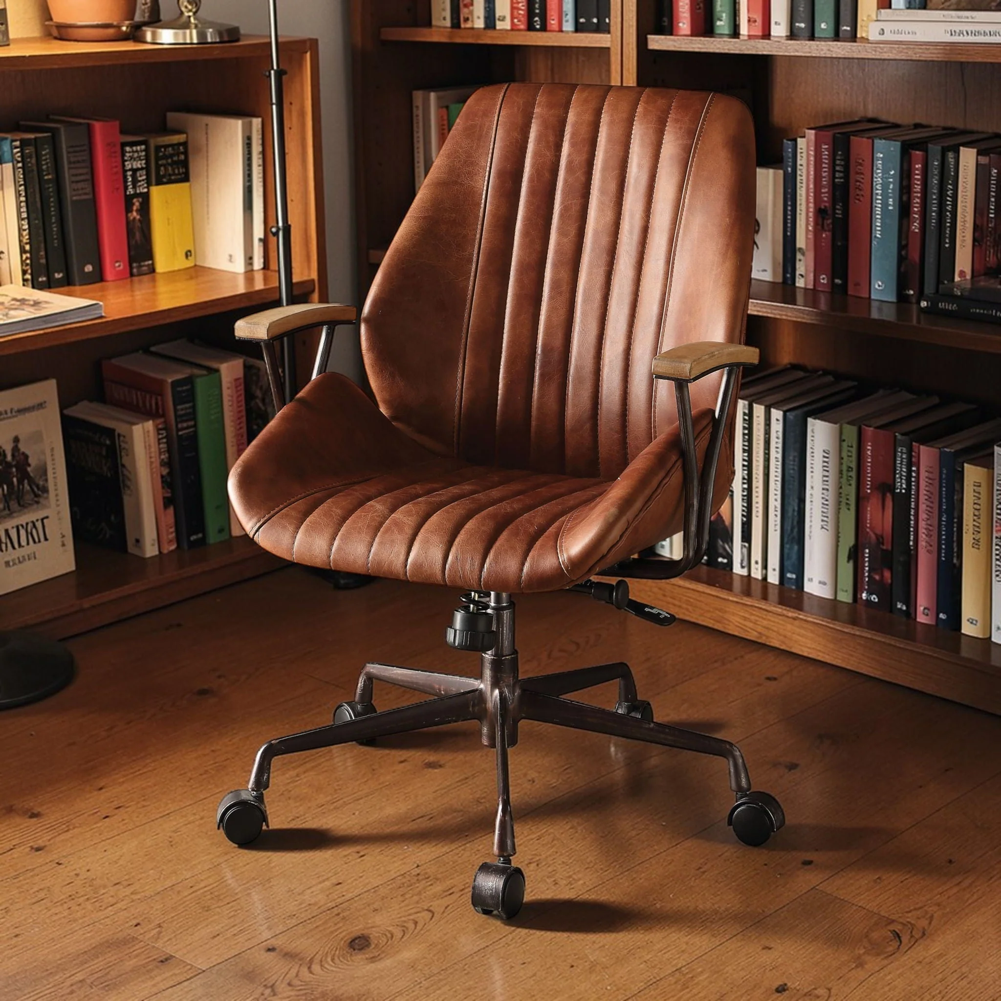 Brancaster - Aluminum Top Grain Leather Office Chair - Coffee - Image 3