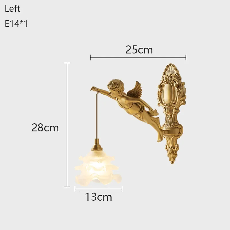 Brass Angel Wall Lamp Crystal Sconce Light Bedside Balcony Corridor Porch Decor - Image 10