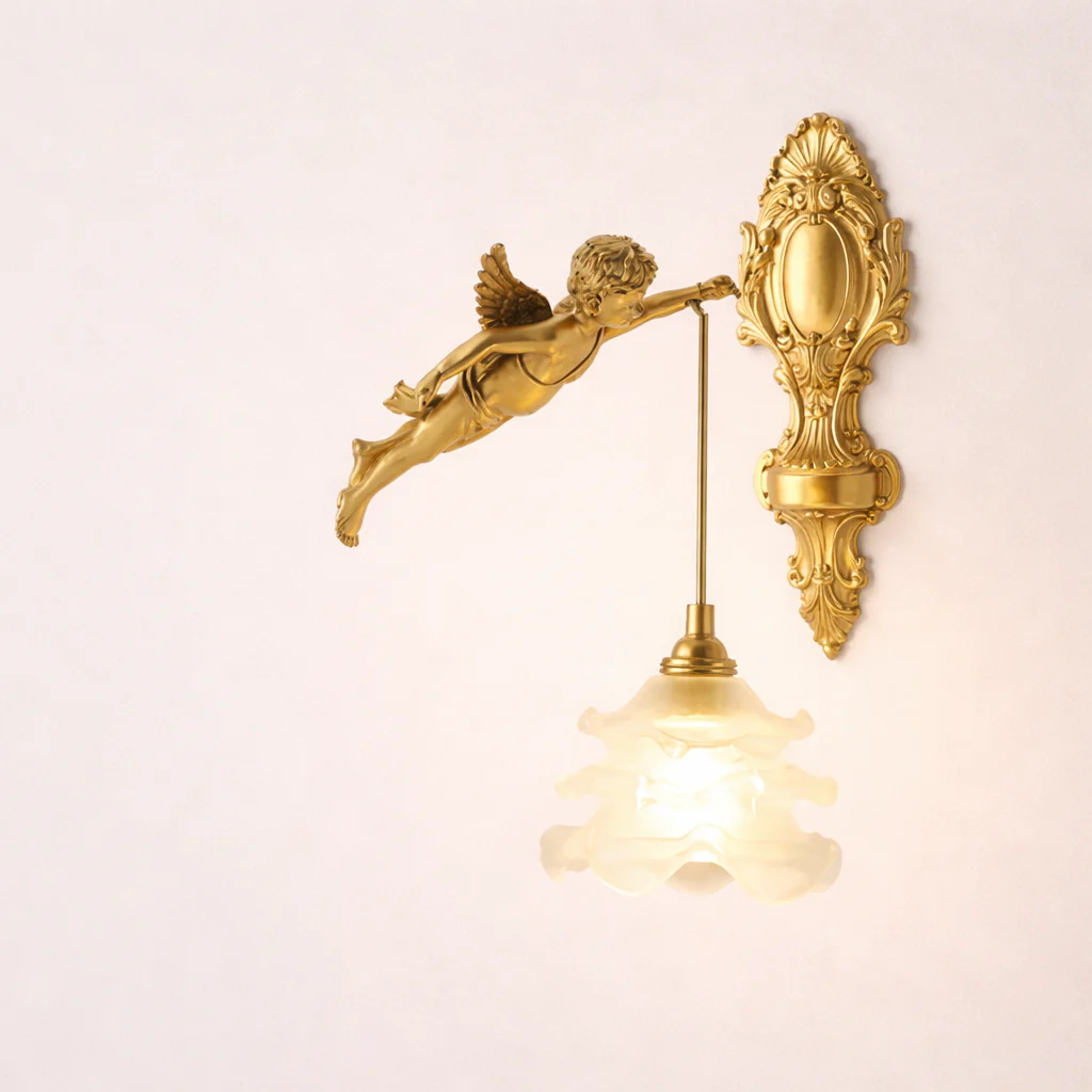Brass Angel Wall Lamp Crystal Sconce Light Bedside Balcony Corridor Porch Decor - Image 11